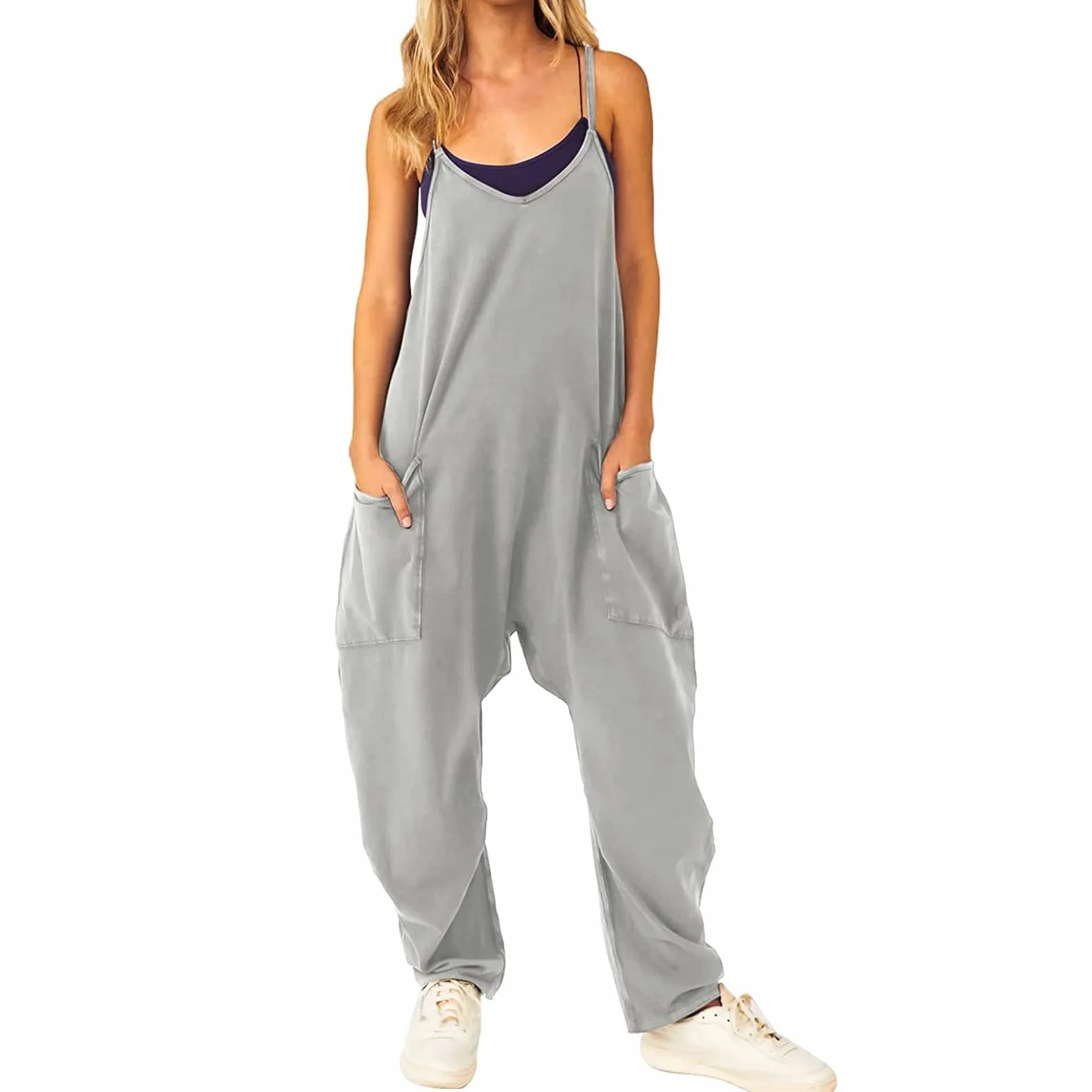 Damskie Ogrodniczki Letni Kombinezon Baggy Oversize Casual Luźne Spodnie Na Szelkach Kombinezony Kombinezon Bez Rękawów Z Dużymi Kieszeniami Spodnie Robocze
