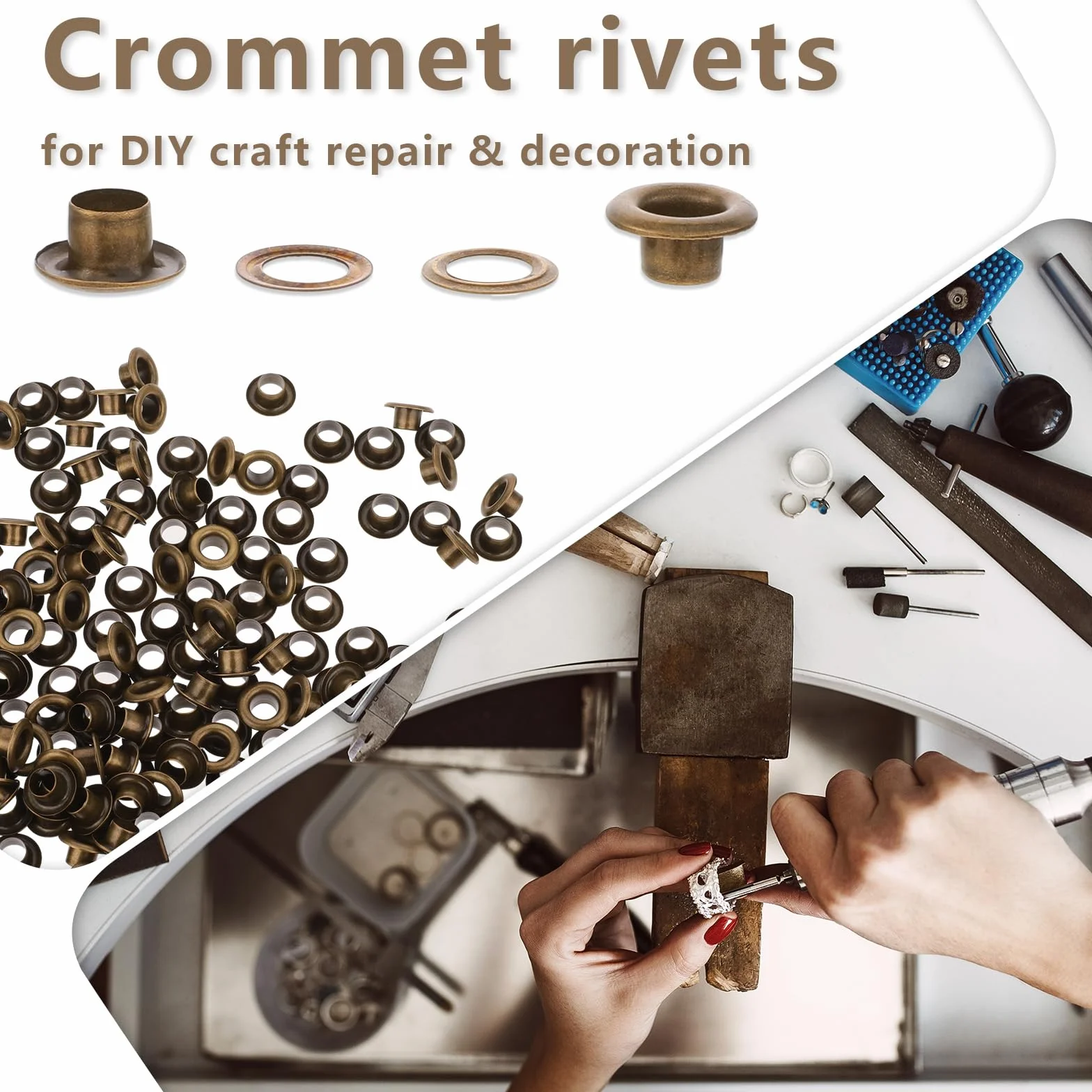 Aster 200 szt. Oczka i przelotki, metalowe przelotki, otwór z podkładkami, okrągłe oczka, do tkanin, odzieży, plandeki, skórzane, rękodzieło, zasłony, kapelusze, dekoracja naprawcza, brązowe,