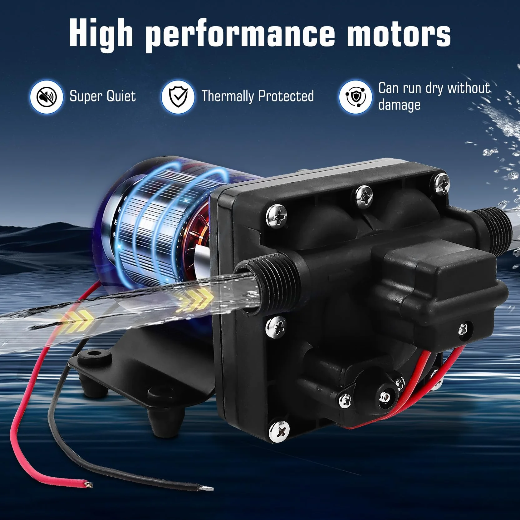 4008-101-a65 Pompa Wodna 12V, 3.0 GPM, 45 psi, Samozasysująca do 6 Stóp, Idealna do Kanalizacji Kamperów, Zamiennik 4008-101-A65, 4008-101-e65