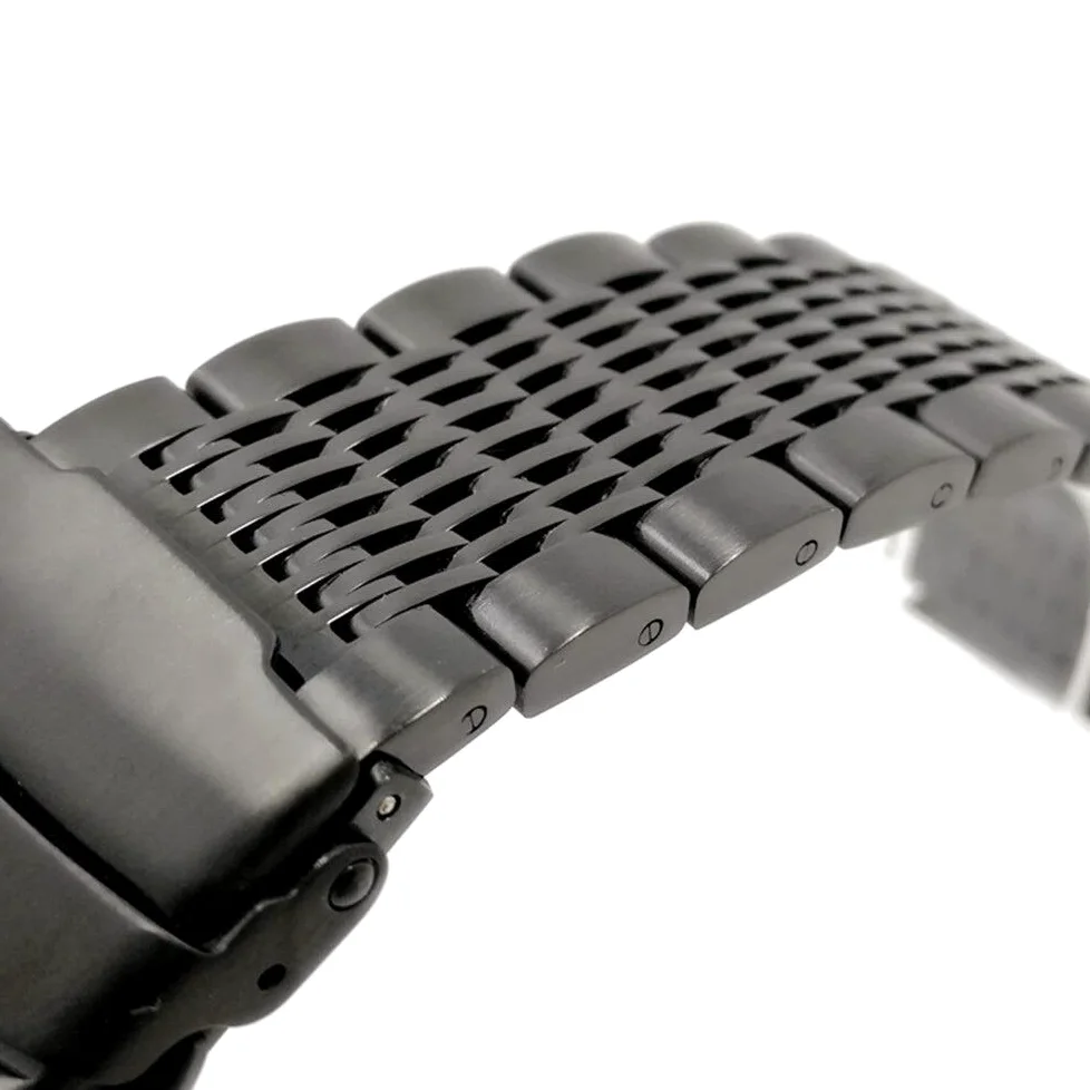 20/22/24mm HQ Shark Mesh zilver zwart pasek do zegarka ze stali nierdzewnej bransoletka zamienna mężczyźni składane zapięcie pasek do zegarka bezpieczeństwa (kolor: zwart, rozmiar: 22mm)