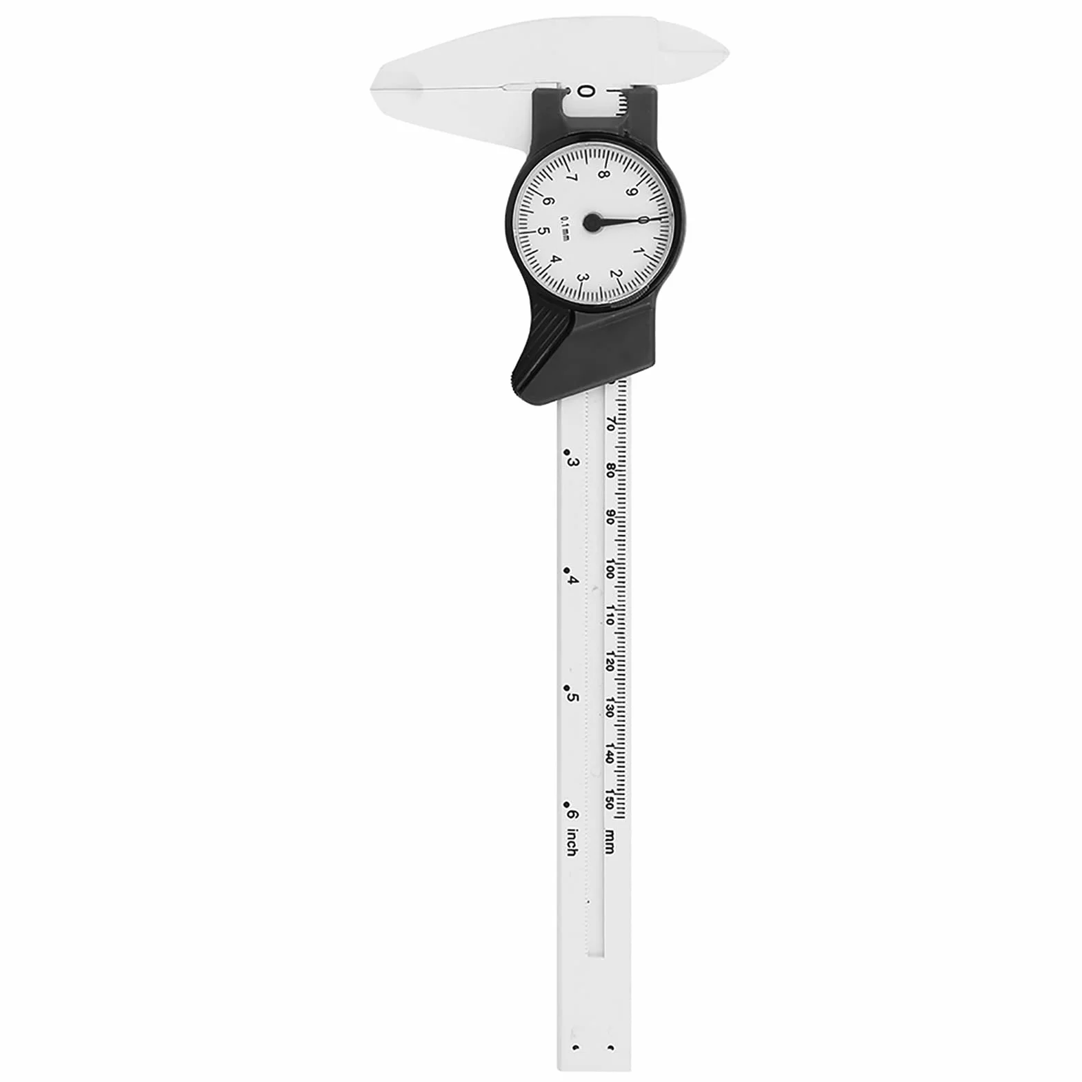 Vernier Suwmiarka 0,01 mm, szybkie i dokładne narzędzie pomiarowe z tworzywa sztucznego, do przemysłu biomedycznego, 0-150 mm (biały) + zacisk zegarowy