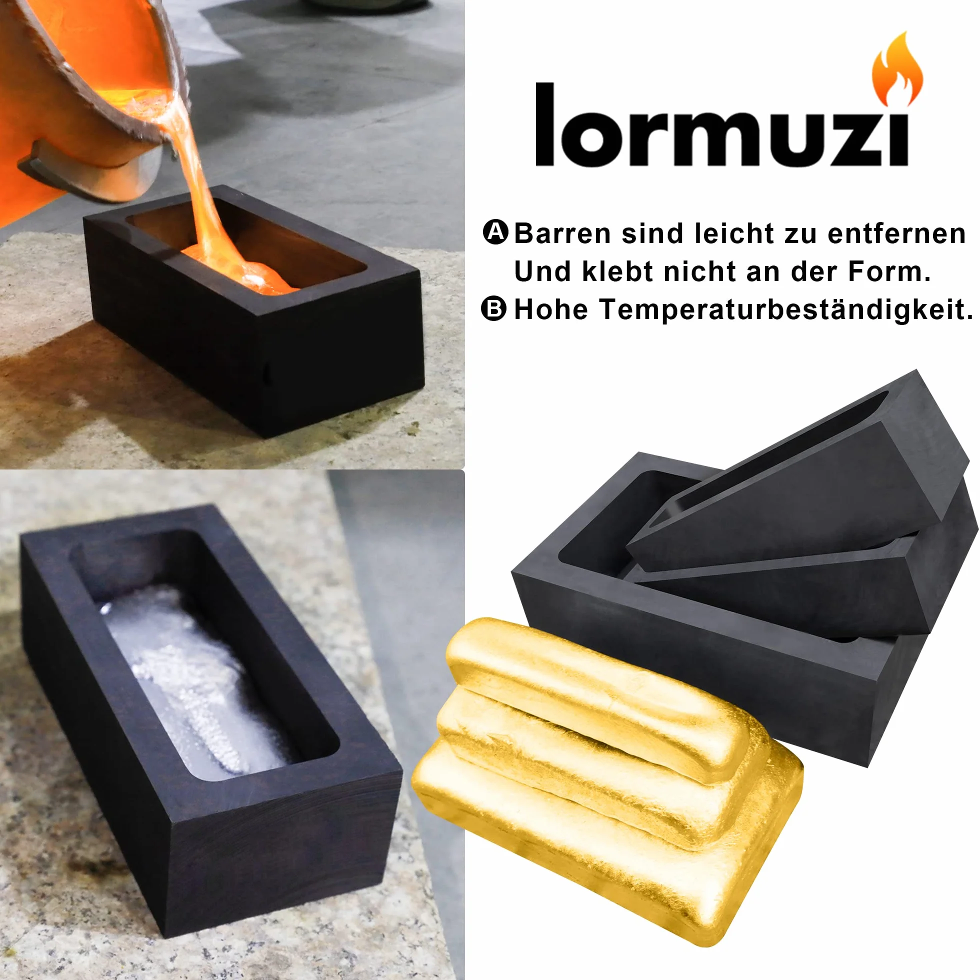 lormuzi (1KG-opakowanie 4) Formierka z grafitem Wysokiej czystości formierka do prętów grafitowych Złoto-srebro-aluminium-miedź-mosiądz-cynk-ołów-stop Metalowa forma do odlewania