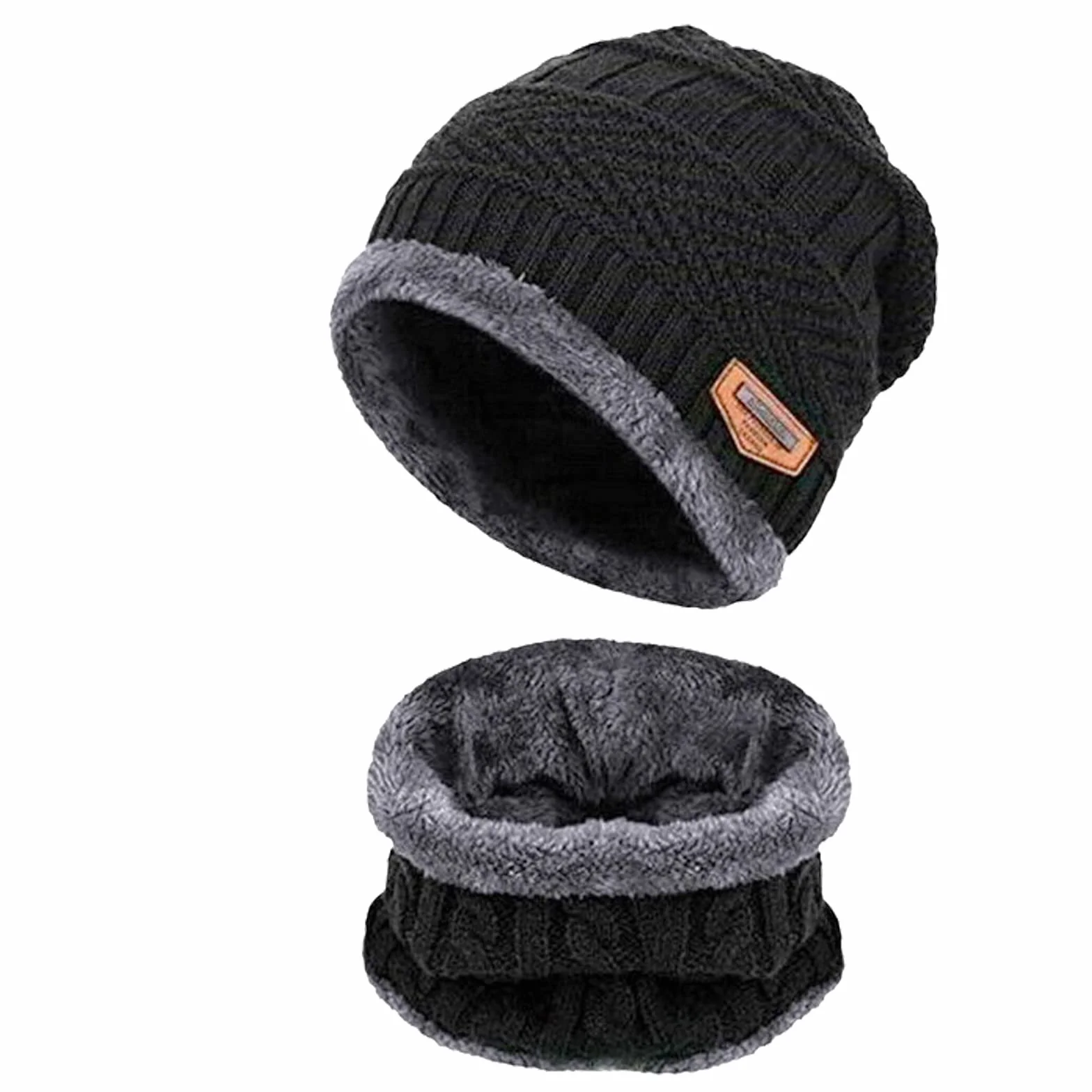 Czapka męska damska zestaw szalików, Beanie męska damska komin szalik chustka na szyję, podszewka polarowa ciepłe czapki pętla szalik czapka dzianinowa czapka wełniana, 2w1 Unisex zimowa