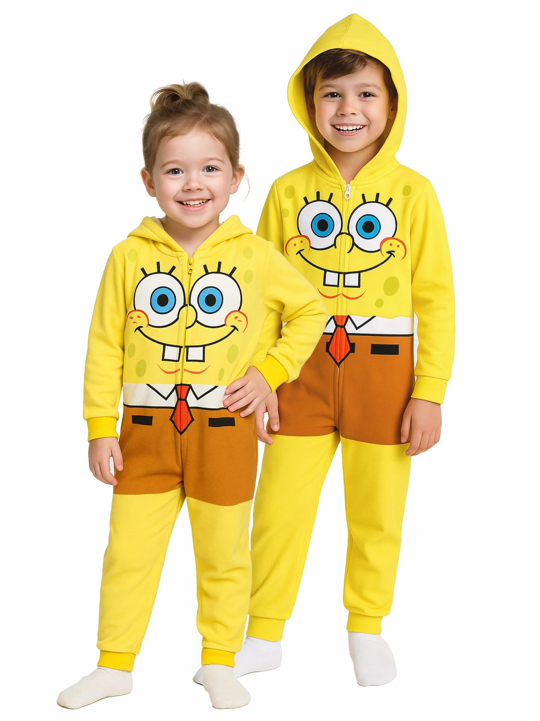 Spongebob kombinezon z kapturem dla dziewcząt i chłopców, jednoczęściowy, uniseks, żółty
