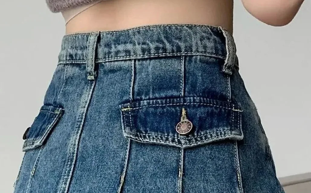 Damska plisowana spódnica dżinsowa wysoka talia linia zamek błyskawiczny slim fit casual letnia spódnica