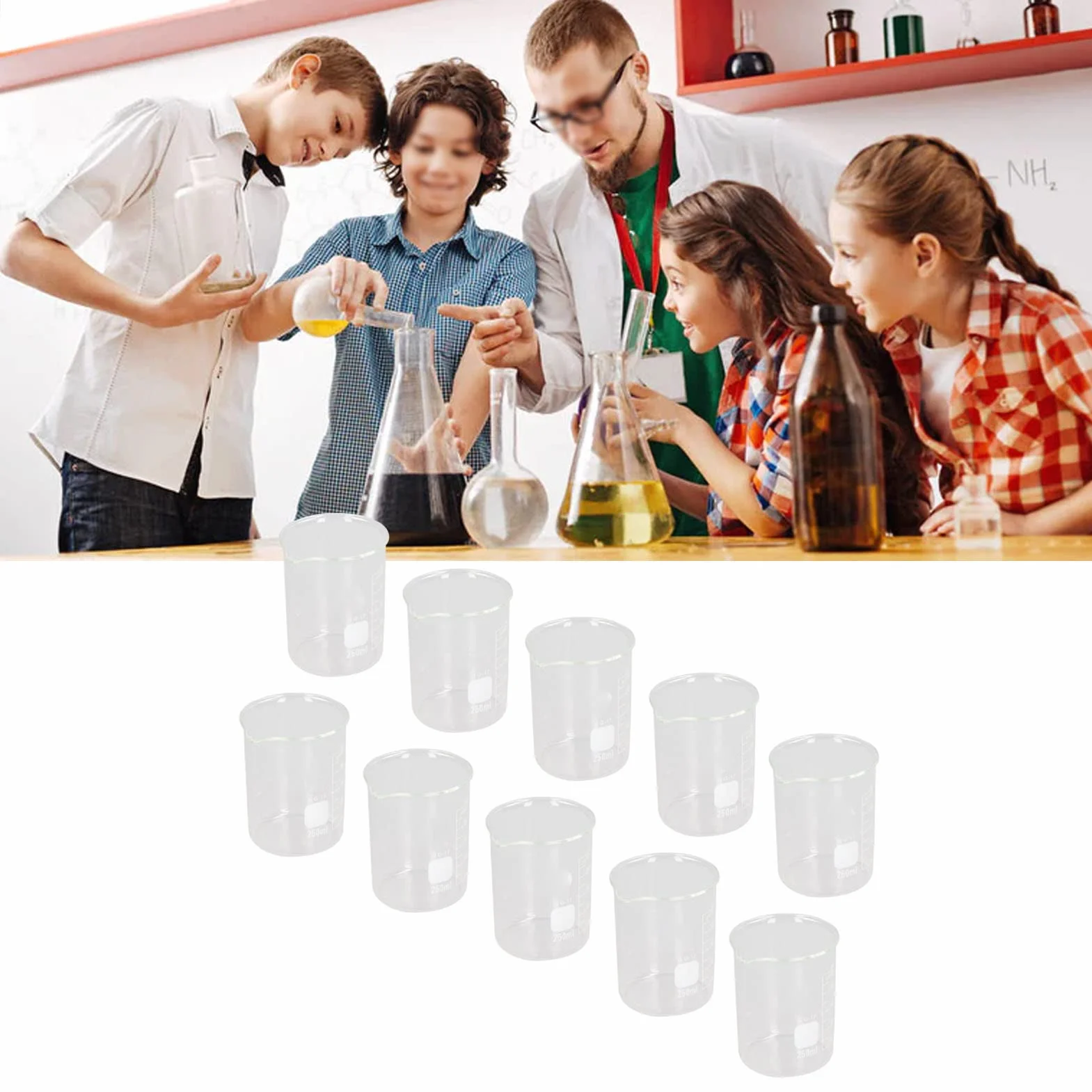 Fafeicy 10PCS Scientific Beaker Zestaw, Szkło Borokrzemowe, 250 Ml