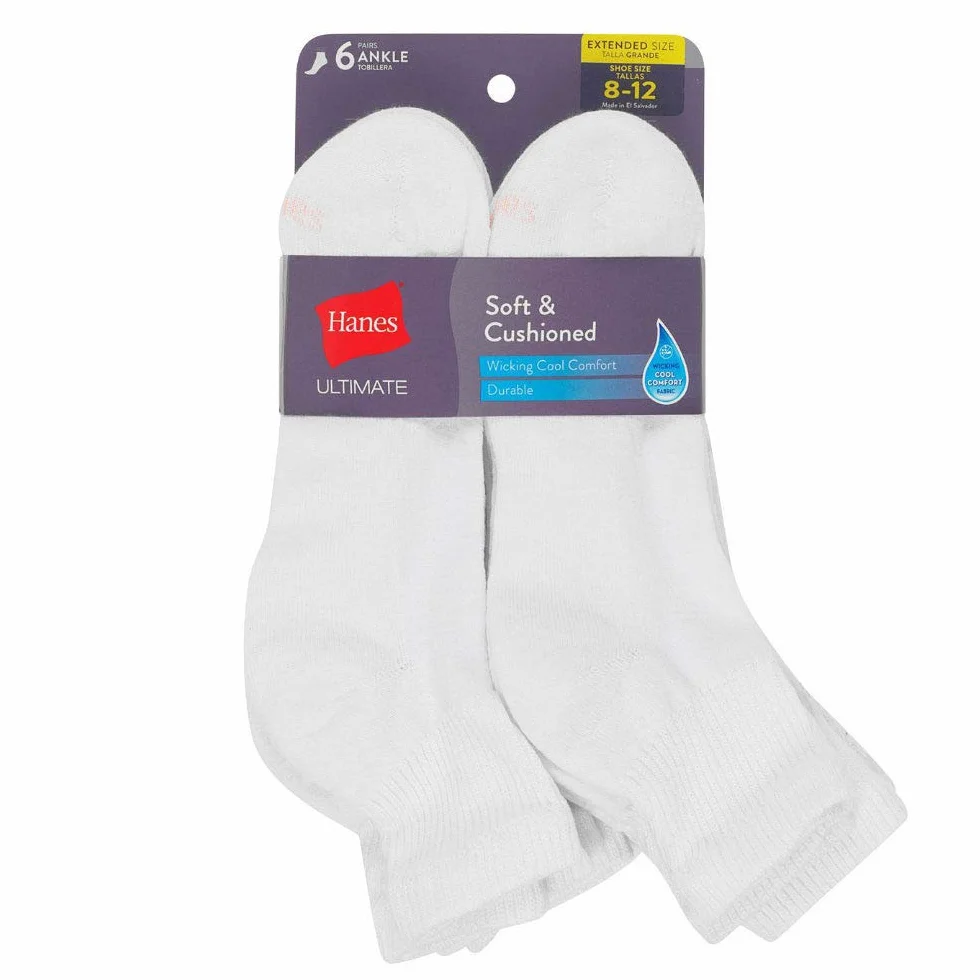 Hanes Damskie skarpetki do kostek ze szwem na palcach, najwyższy komfort, 6 sztuk, 40.5-46 EU