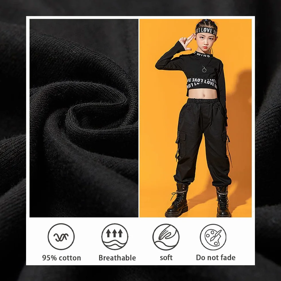 Dziewczęcy dres treningowy hip hop, 2-częściowy strój dla dzieci, strój do tańca ulicznego, top + spodnie cargo, t-shirt, spodnie do biegania, odzież do tańca, na wiosnę i lato