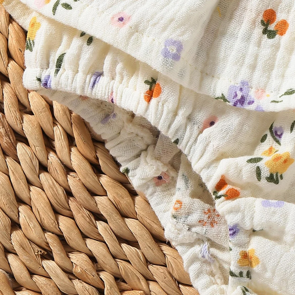 Letnie sukienki dla noworodków, dziewczynek, kwiatowe, boho sukienka bawełniana i lniana z falbankami, z czapką, letnie ubrania dla niemowląt