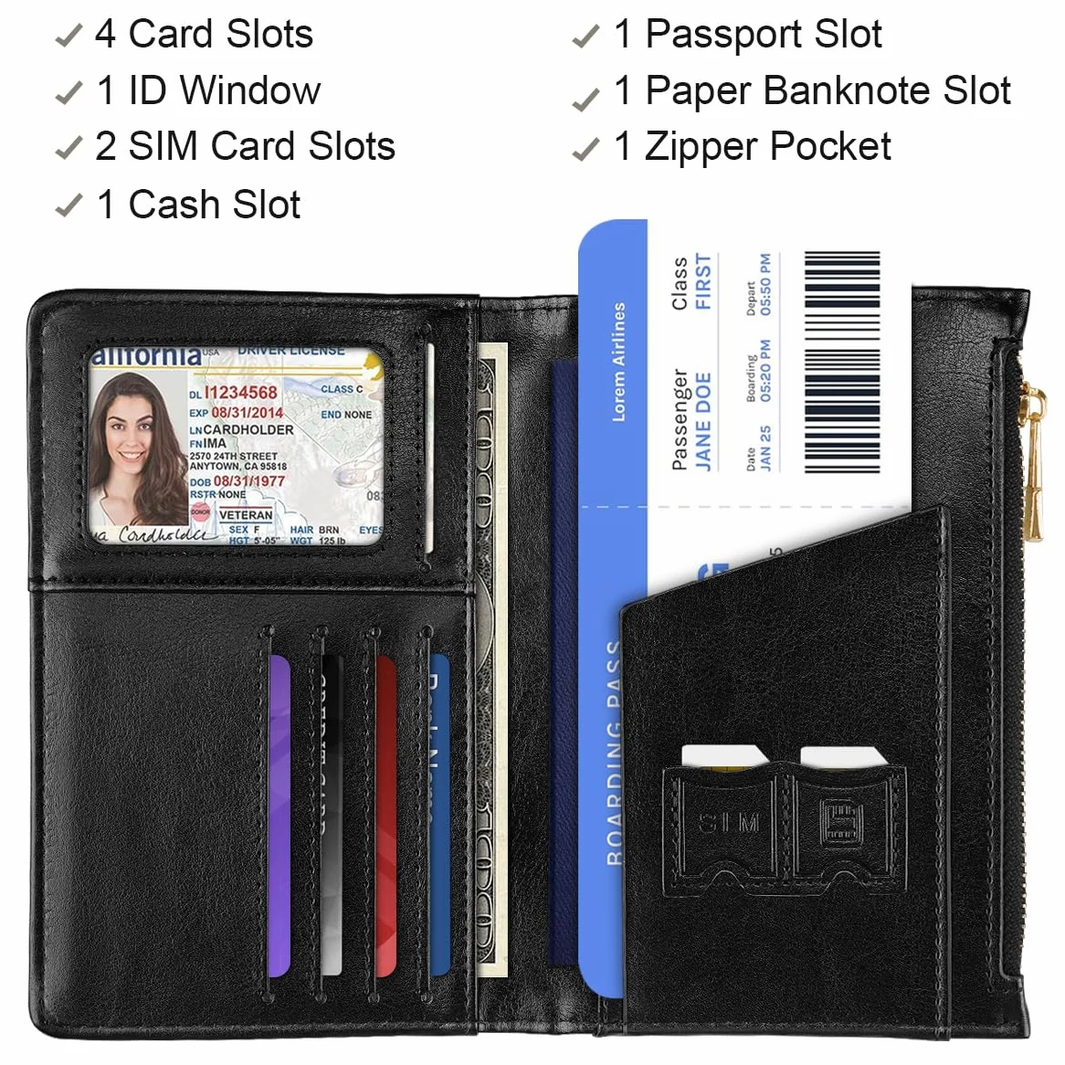 Etui na paszport z zamkiem błyskawicznym, kieszeń na monety, portfel podróżny, blokowanie RFID, skórzane etui na paszport, etui na karty kredytowe dla kobiet, kolor szampański