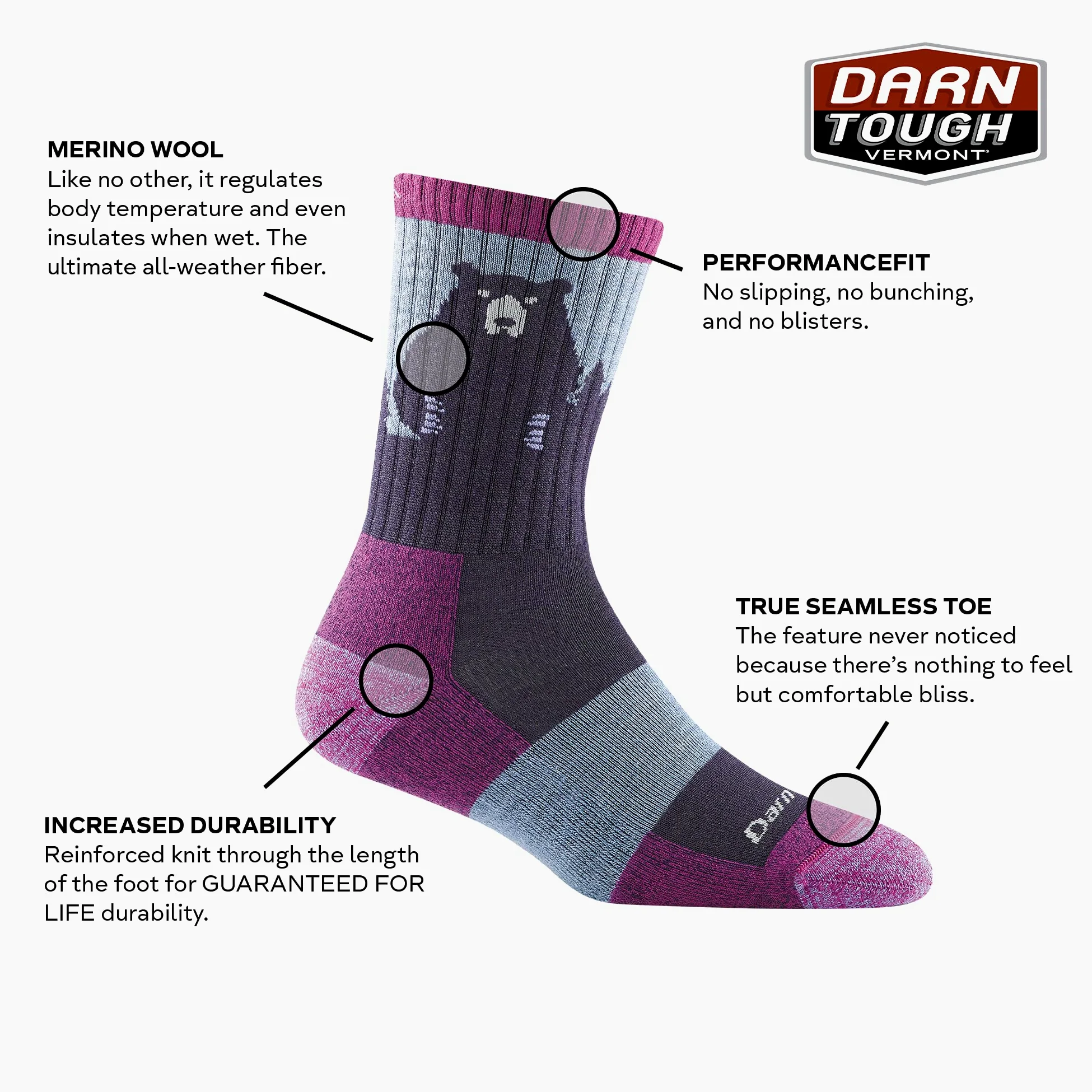 Darn Tough Vermont Damska poduszka pod głowę Bear Town Micro Crew Light Cushion Outdoor Equipment
