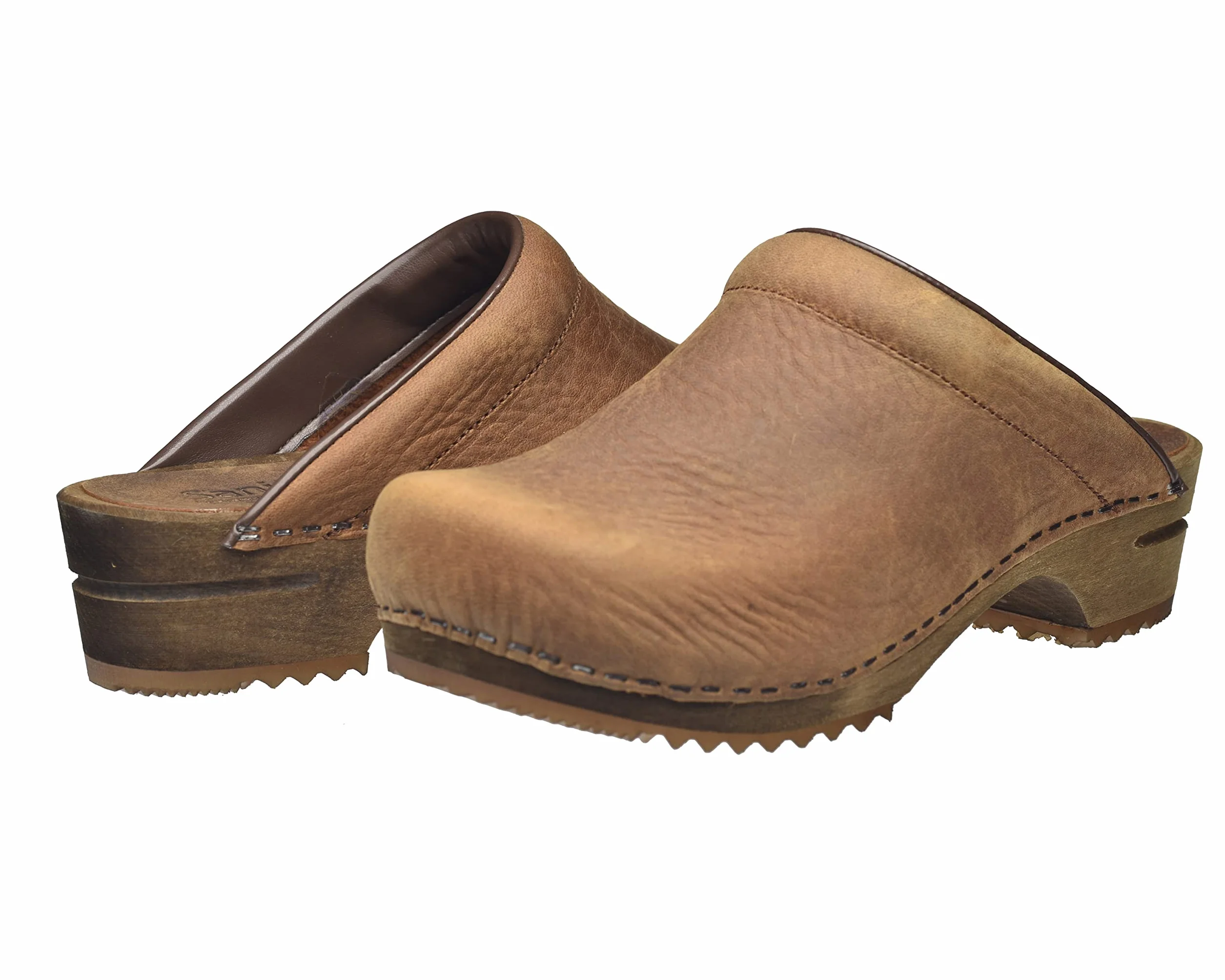 Sanita Chrissy otwarte chodaki skórzane drewniane brązowy Chestnut Brown 40 EU