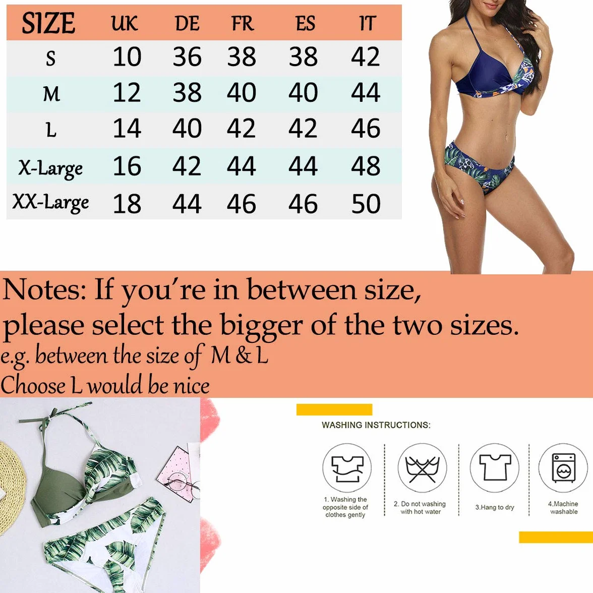 CheChury Damski 2-częściowy strój kąpielowy Bikini Push Up Wyściełane wyszczuplające Trójkąt Pończochy Swimwear