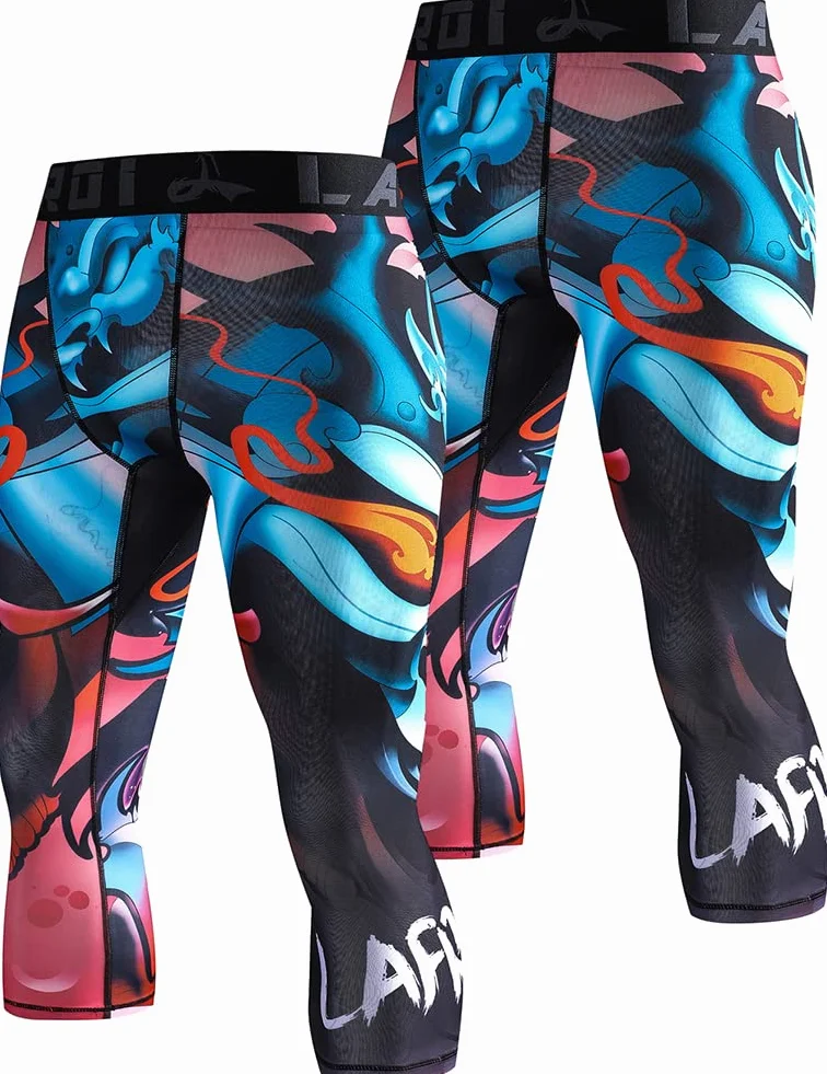 LAFROI Men's Compression Fit 3/4 Tights Leggings with Pocket YSK10