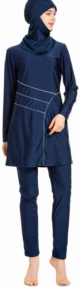 Muzułmański kostium kąpielowy – muzułmański strój kąpielowy dla muzułmańskich kobiet – hijab zdejmowany (niebieski, Azja 4XL~biust: 108cm)