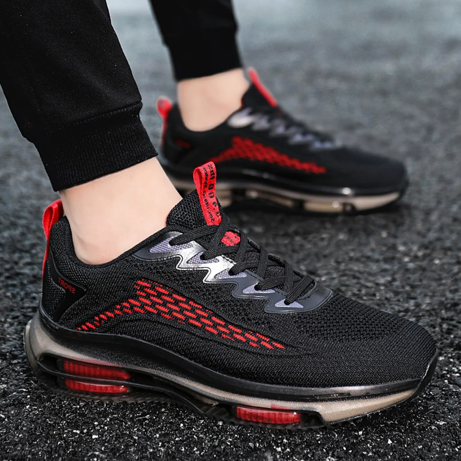 Hitmars Sneakersy męskie do biegania, buty sportowe, oddychające, lekkie buty do chodzenia, do aktywności na świeżym powietrzu, buty do biegania, sportowe, sneakersy, czarne, niebieskie, rozmiar 39-48