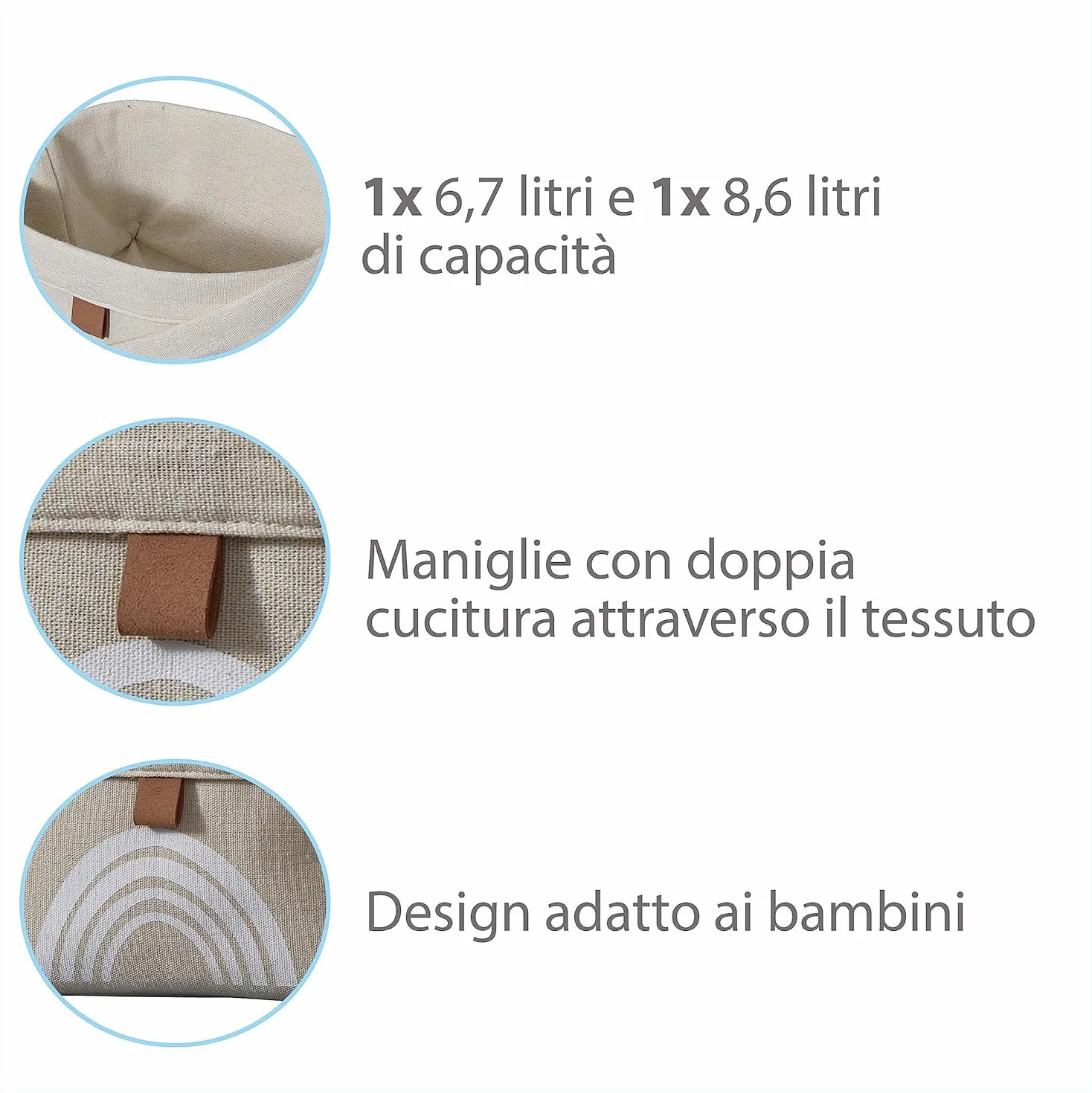 LOVE IT STORE IT - Premium - Małe kosze do przechowywania - Składane - Do Pokoju Dziecięcego I Łazienki - Z Wzorem - Zestaw Sa 2 - Beżowy - 2 kosze w różnych rozmiarach