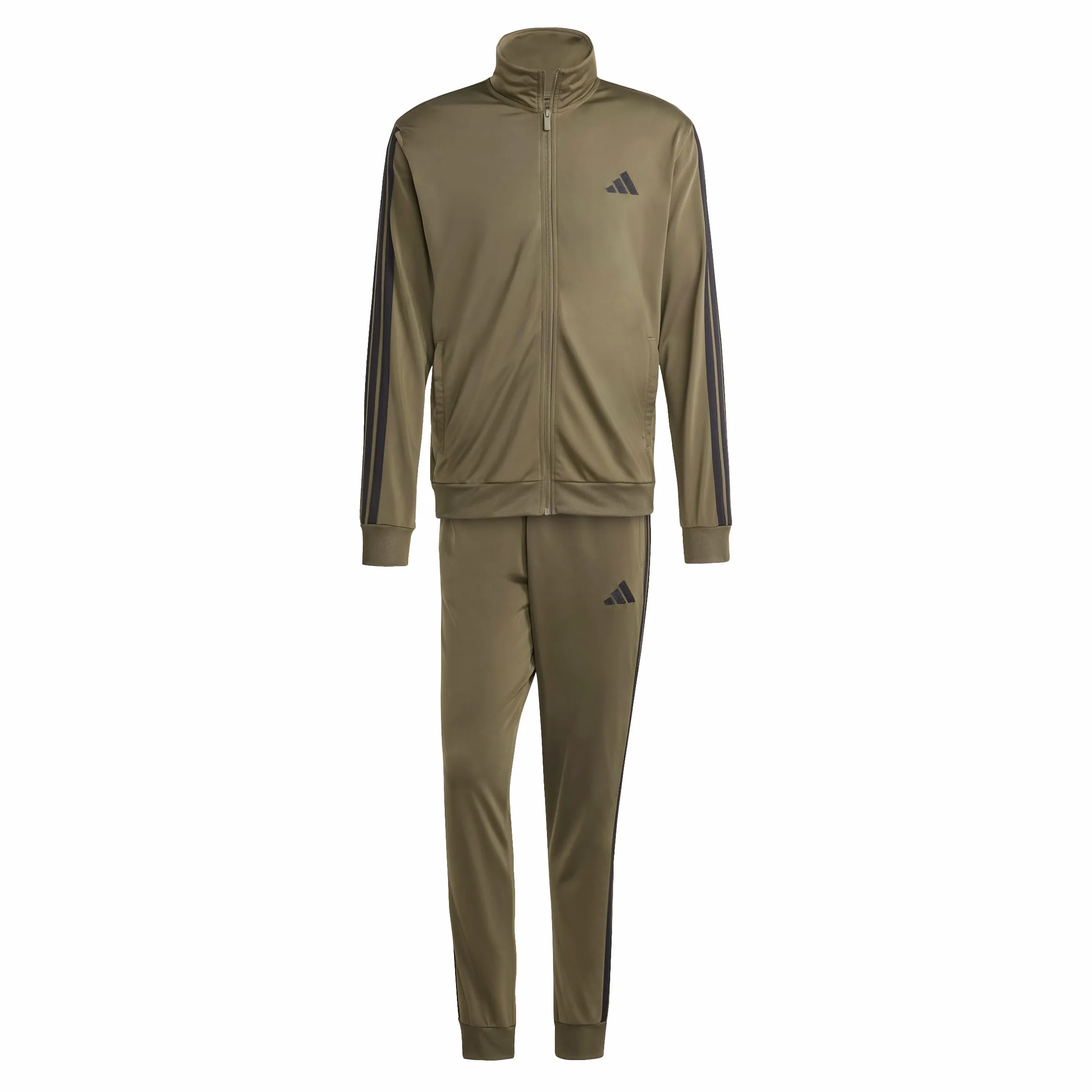 adidas Mężczyźni SPORTSWEAR BASIC 3 STRIPES TRICOT TRACKSUIT, Olive Strata, L Tall