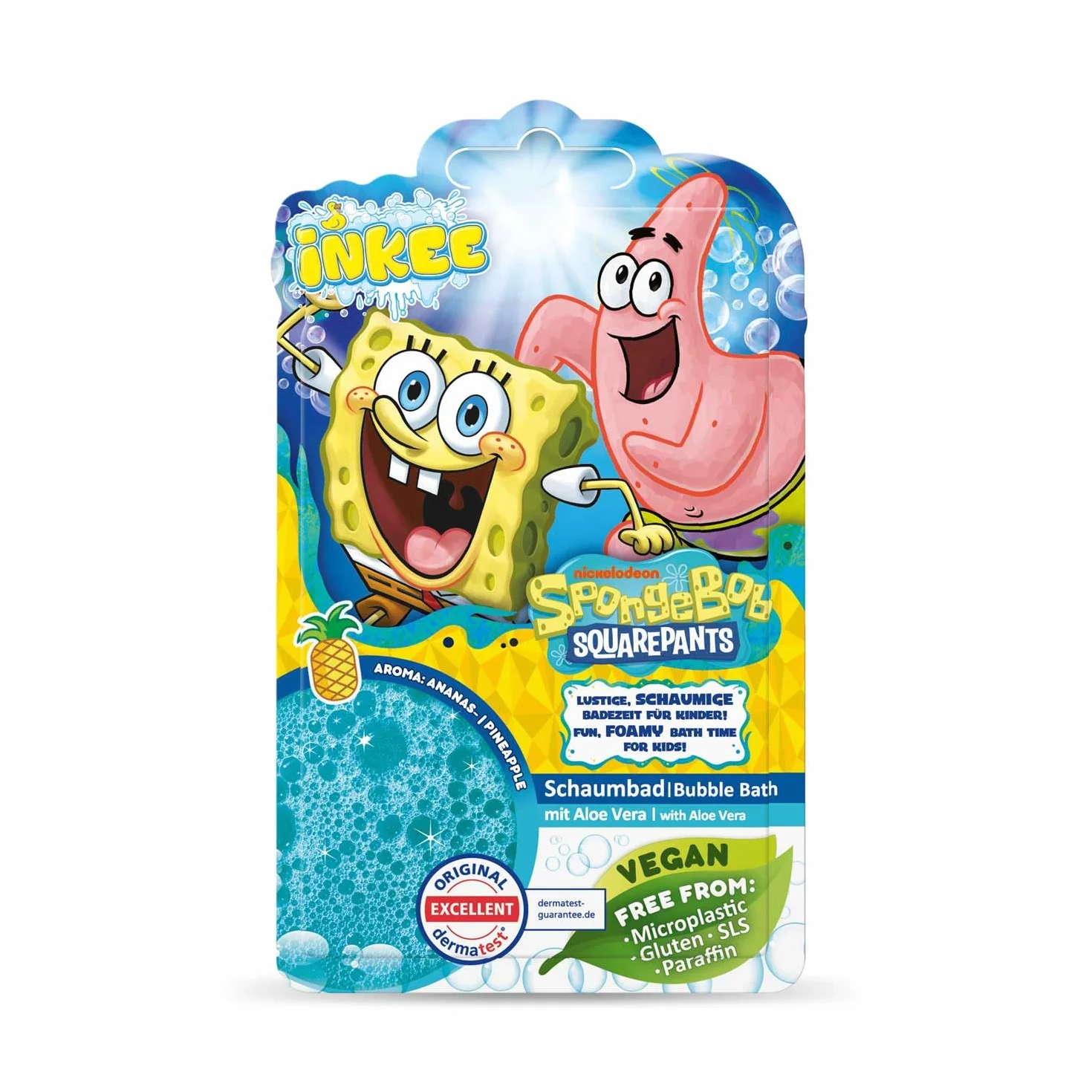 INKEE Płynna Pianka do Kąpieli SpongeBob | Niebieski Płyn do Kąpieli dla Dzieci z Olejem Migdałowym i Aromatem Ananasa, 40g