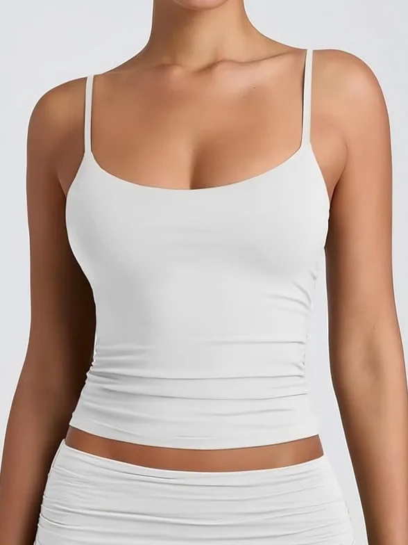 Damska bluzka typu crop, na lato, dekolt w kształcie litery U, bez rękawów, seksowna, regulowane ramiączka spaghetti, Y2K, podkoszulek sportowy, bez pleców, basic Cami