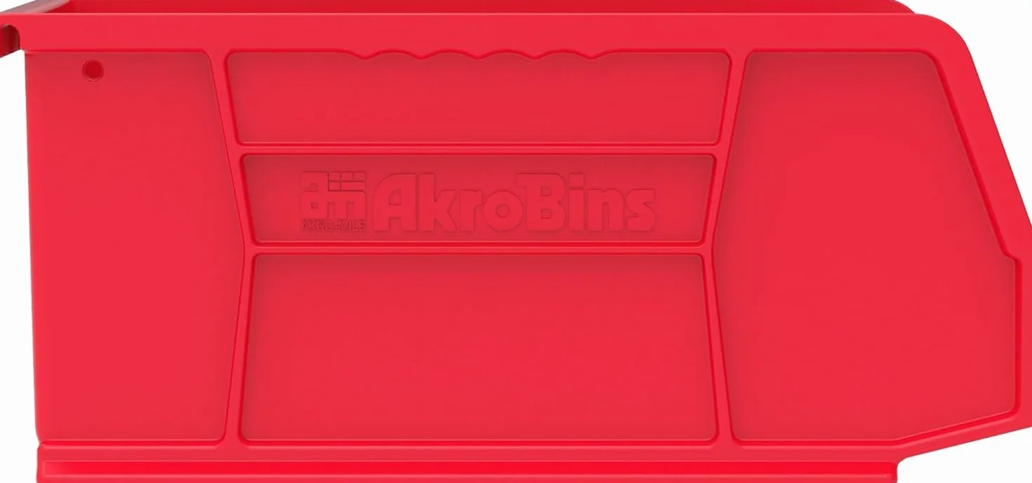 Akro-Mils 30230 AkroBins Plastic Storage Bins, Space-Saving Stackable Bins for Garage, Pantry, Craft Organization, 11-" x 5-" x 5-", Red, 12-Pack