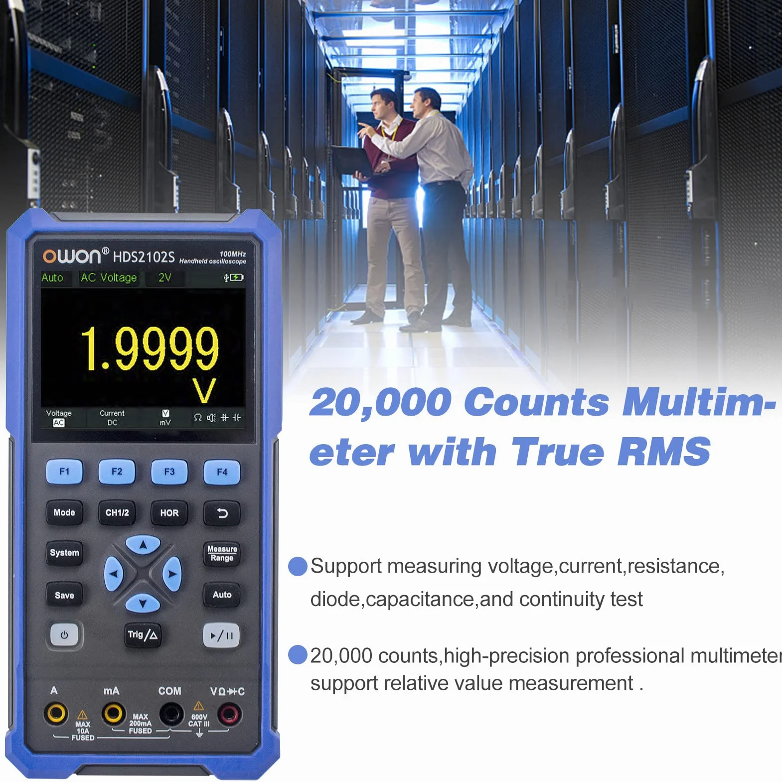OWON HDS2102S 2-kanałowy oscyloskop ręczny 100 MHz szerokość pasma 20000 multimetr OSC + DMM + generator kształtu fali