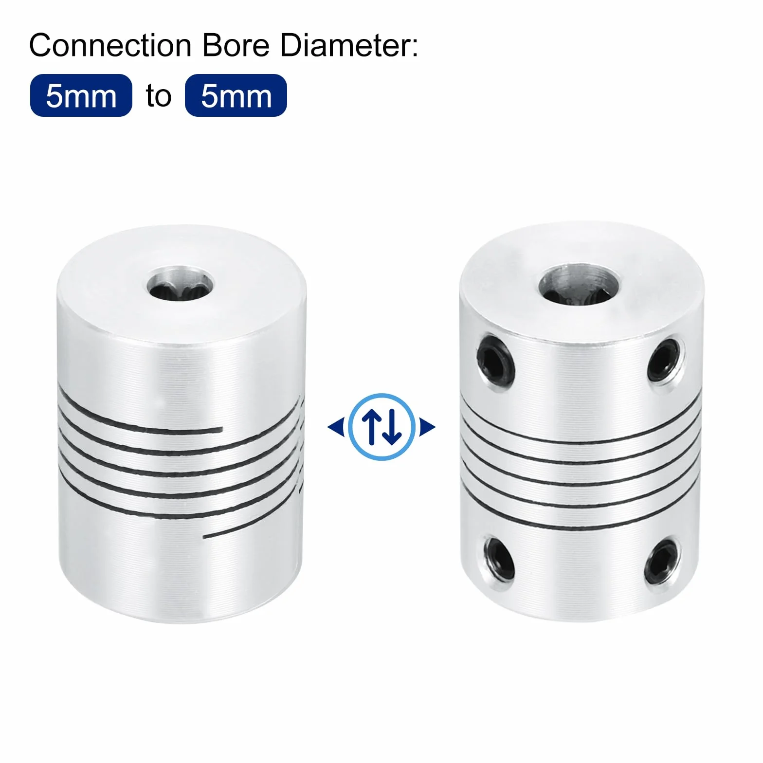 QUARKZMAN 5 sztuk 5 mm do 5 mm sprzęgło wału ze stopu aluminium L25xD19 elastyczne złącze złącza złącza silnika krokowego do drukarki 3D maszyna CNC zrób to sam, srebrny