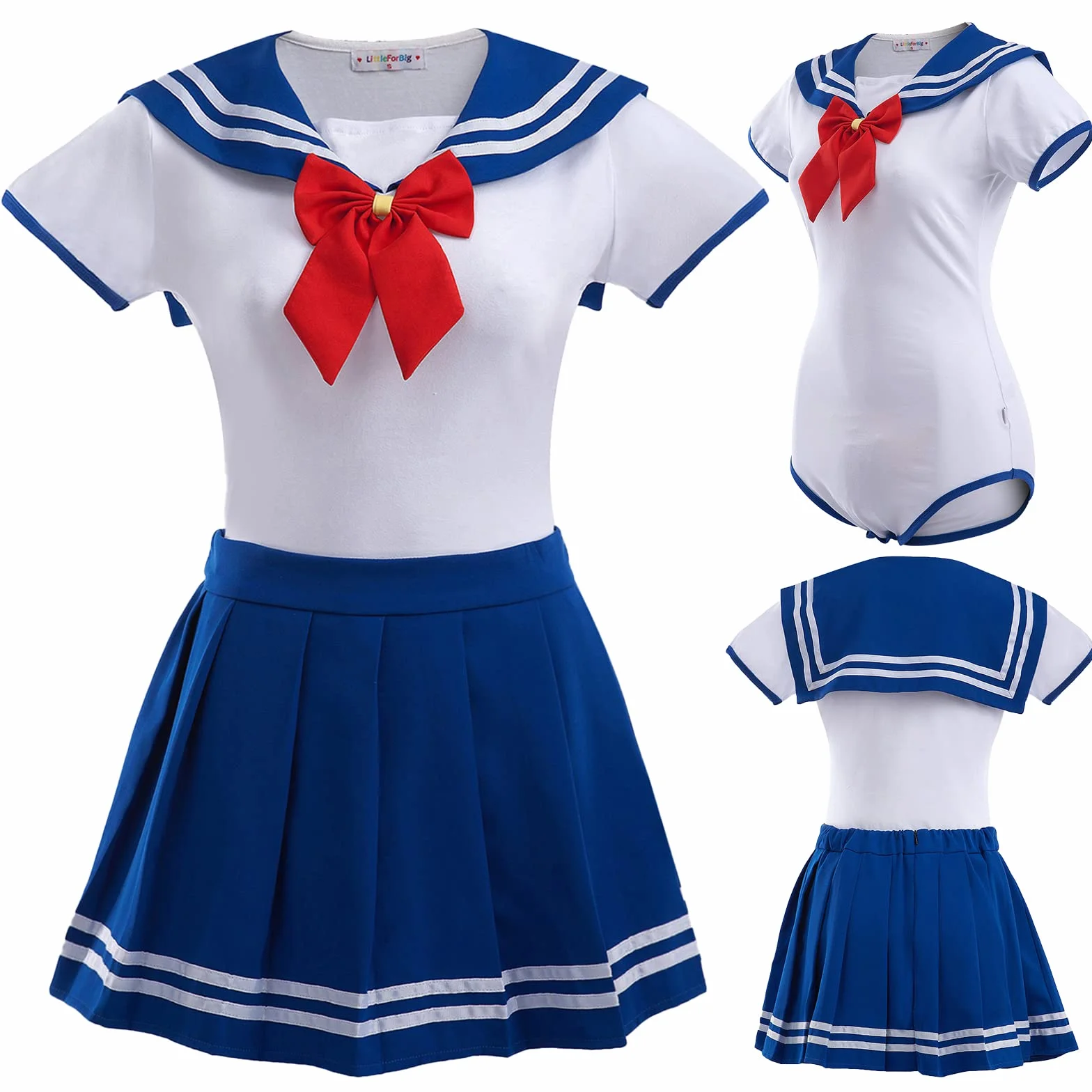 LittleForBig zatrzas w komkroku jednoczęściowy śpioszki-Cosplay magiczny dziewczęcy Sukienka Sailor Zestaw spódnicy onesie mundurowej Błękit marynarski XS