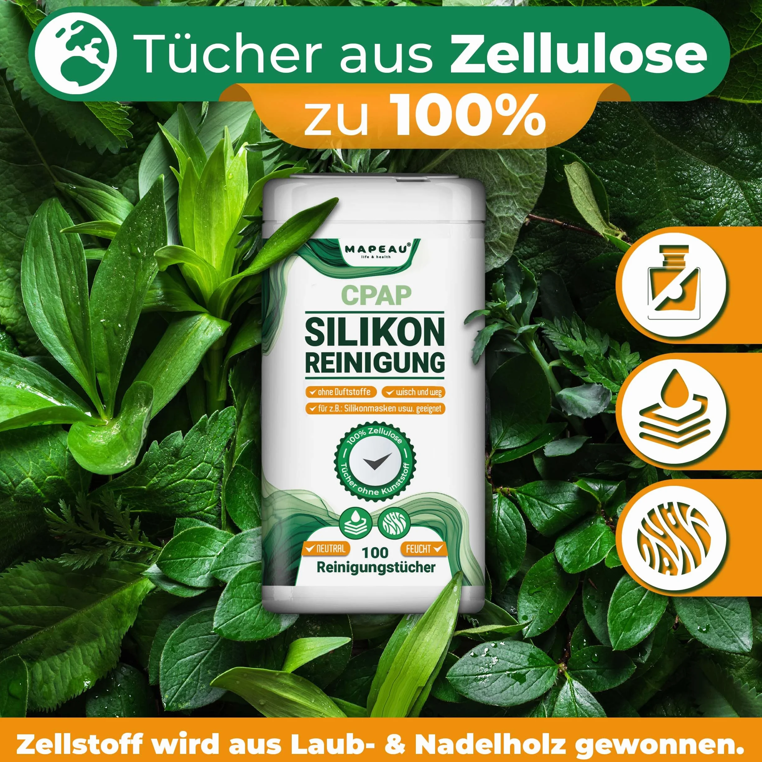 CPAP chusteczki czyszczące 100 x chusteczek w puszce, bezzapachowe, bez alkoholu, ściereczki celulozowe do czyszczenia silikonu, maski CPAP, maski tlenowe, okulary do nosa (1)
