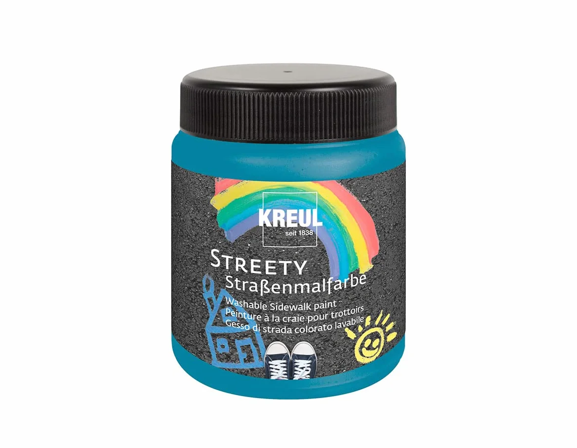 KREUL 43105 - Streety street paint in bath slipper blue 200 ml, zmywalna płynna kreda do malowania pędzlem lub wałkiem, płynna farba uliczna, zmywalna