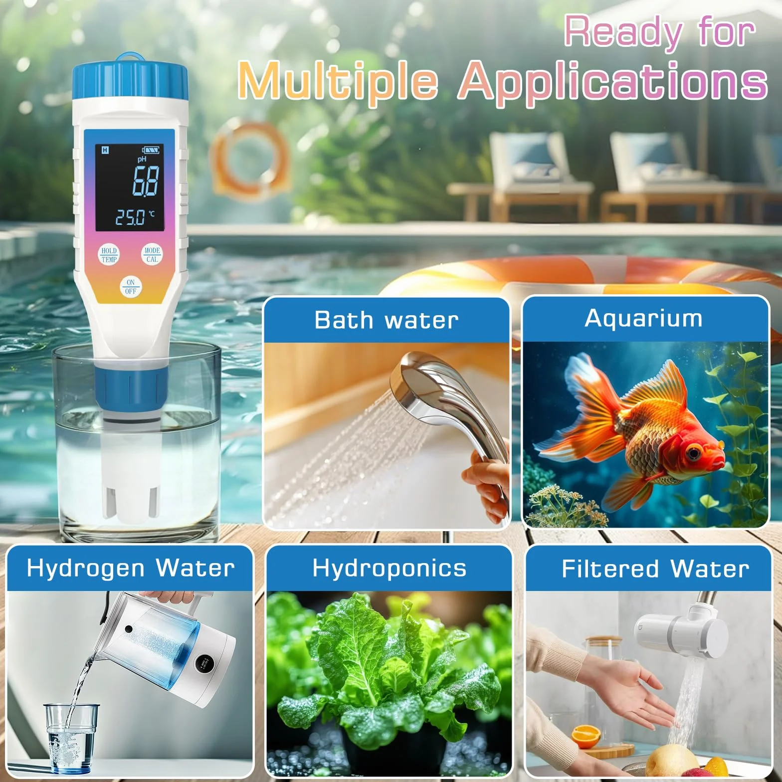 7 w 1 miernik pH wody, zestaw pH/H2/TMEP/EC/TDS/ORP/SALINITY, tester zasolenia akwariów, miernik ORP do wody bogatej w wodór, miernik TDS i EC do hydroponiki