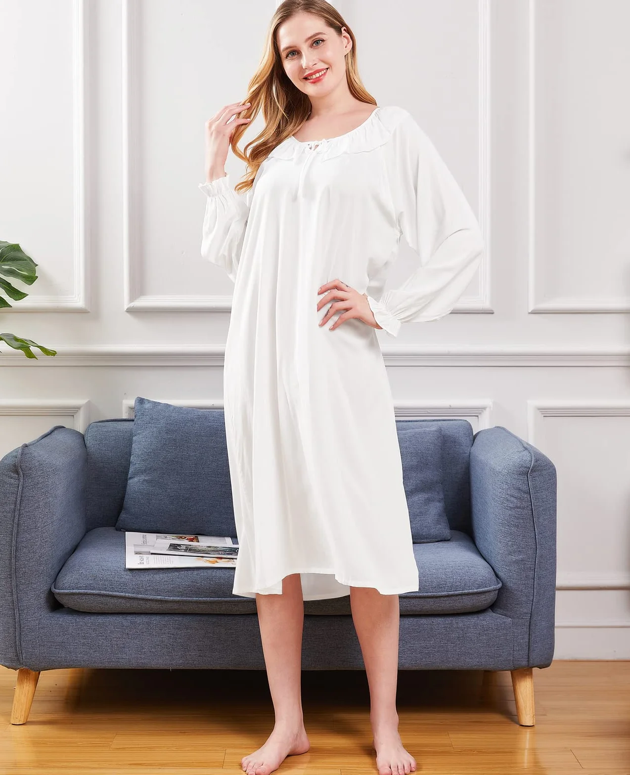 Nanxson Koszula nocna Damska Bawełna Bielizna nocna Z Długim Rękawem Kombinezon Temat Koszule Loungewear