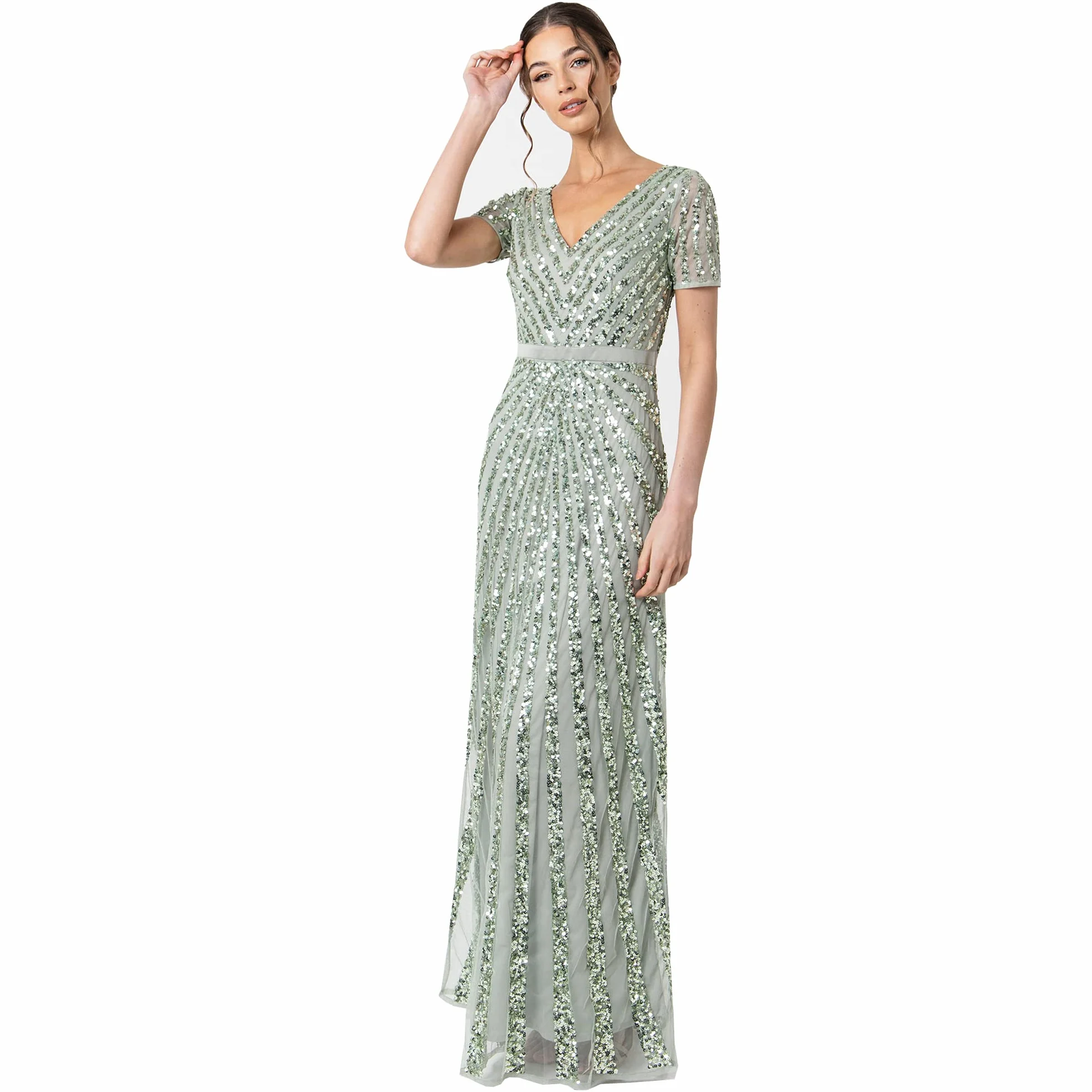 Maya Deluxe Kobiety Curve Sukienka, Zielona Lilia, 42