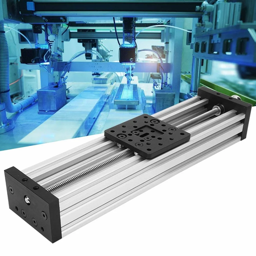 Liniowy stół przesuwny, długość przesuwu 250-500 mm Ślimakowy stół przesuwny Napęd stolika do grawerek w drukarkach 3D itp. Zautomatyzowane linie produkcyjne (250 mm srebrne)