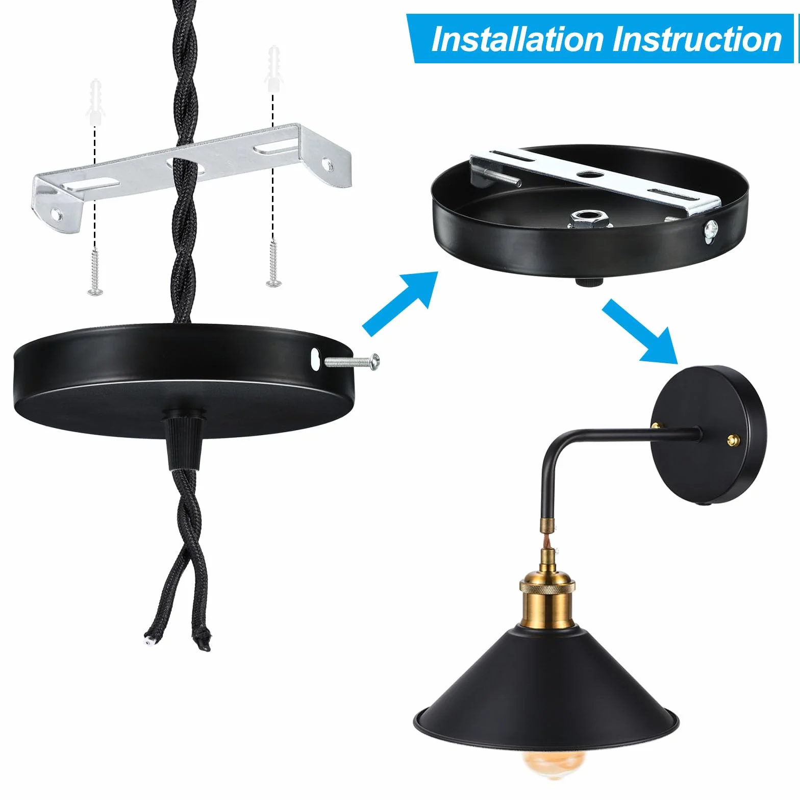 PATIKIL Lampa sufitowa 80 mm, płyta zestaw 2 sztuk, wspornik montażowy, płyta stalowa, listwa poprzeczna do domu, biura, lampa wisząca na ścianę ze śrubą, podkładką, nakrętką