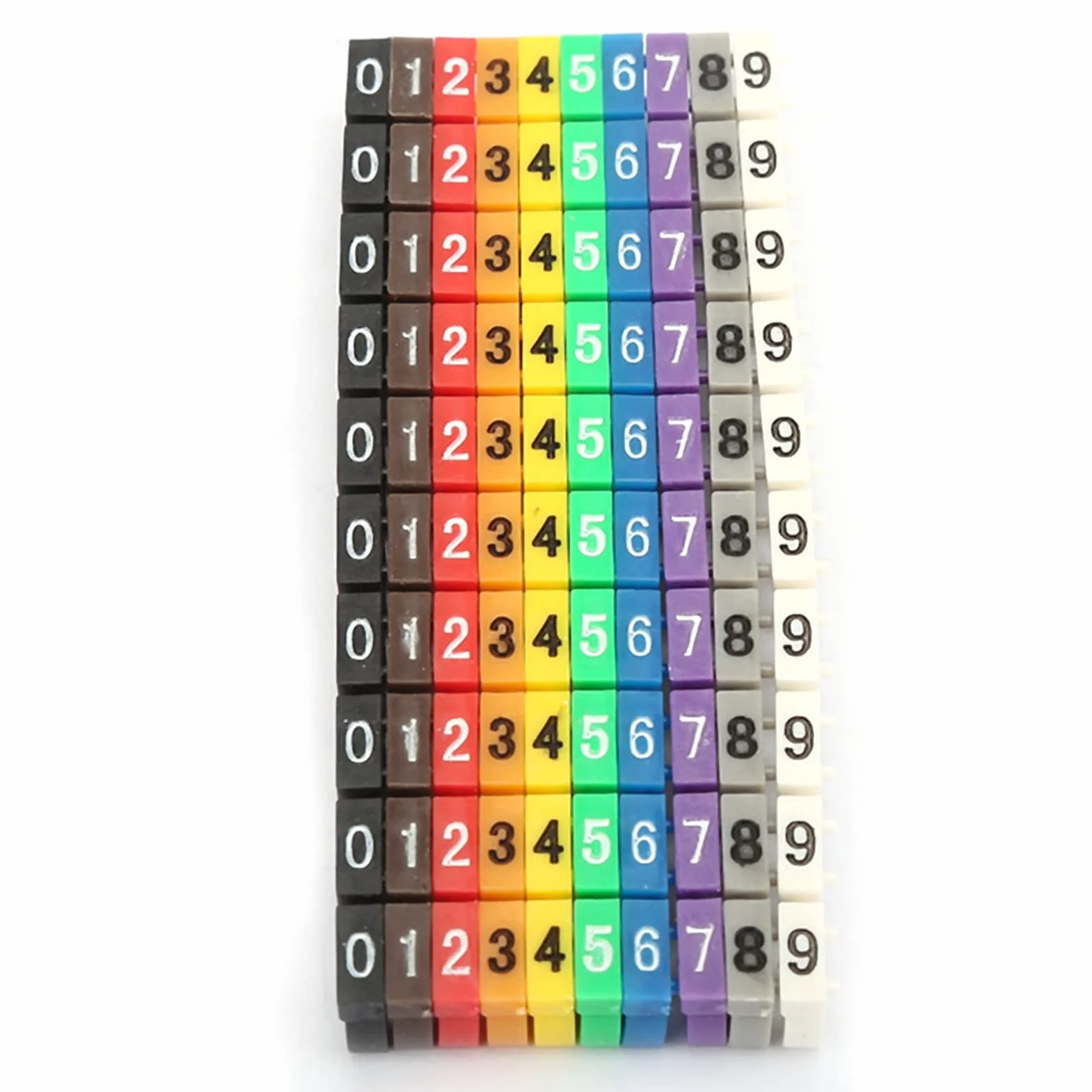 Markery Kablowe Kolorowe z Kodem Cyfrowym 0-9 dla Kabli 4,0 mm², Klipsy Identyfikacyjne 100 Sztuk Odporny na Luz z Tworzywa Sztucznego Markery do Identyfikacji Kabel