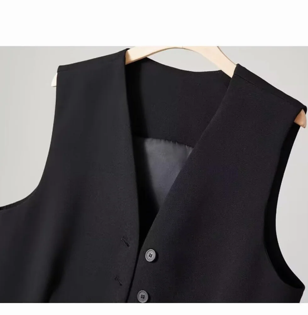 Damska kamizelka, blezer bez rękawów, elegancka, wąska kamizelka zapinana na guziki do pracy i biura, retro kamizelka na imprezę, dekolt w serek, elegancka kamizelka garniturowa, czarna, S