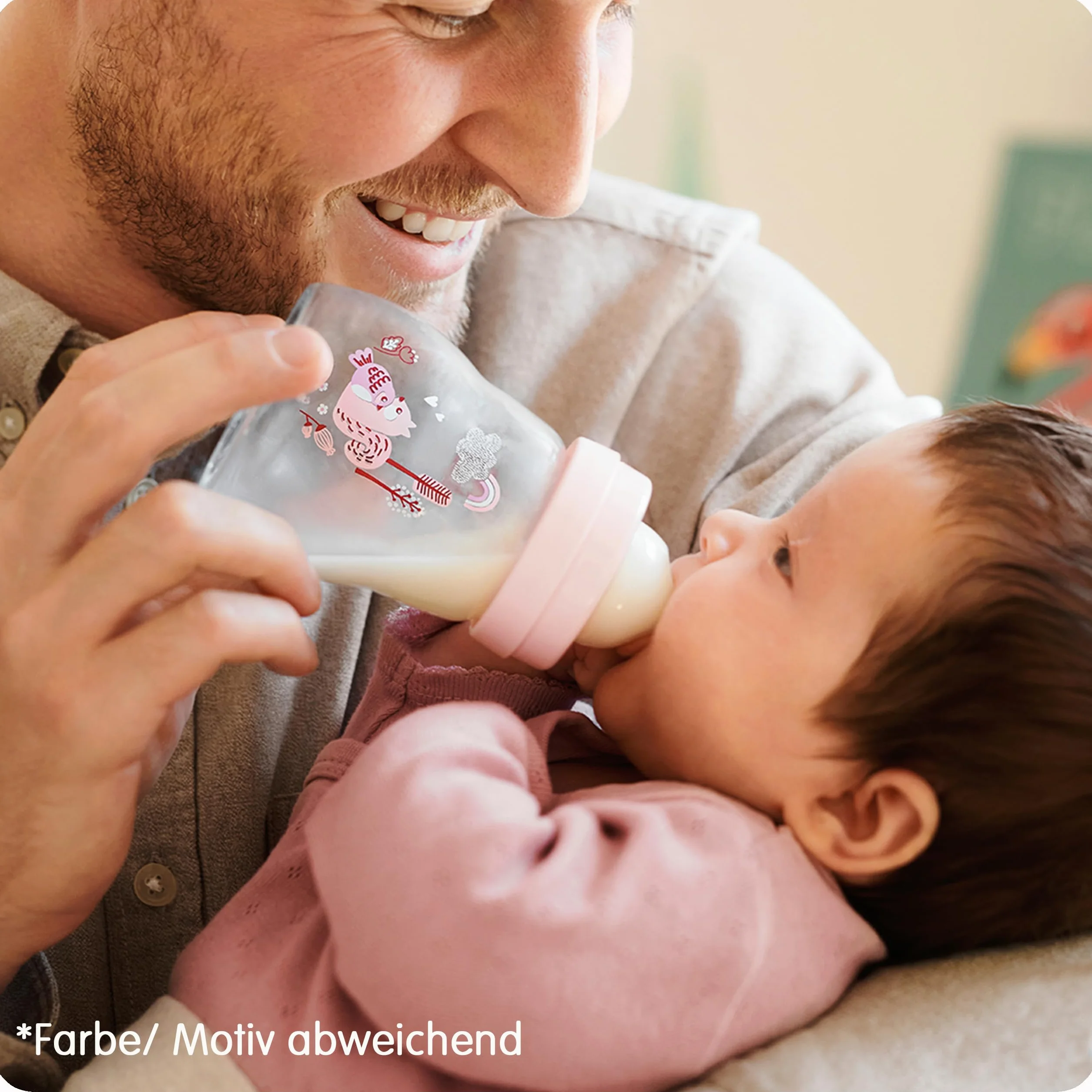 MAM Feel Good butelka dla niemowląt ze szkła (170 ml), butelka na mleko z szerokim otworem, stabilna butelka do picia dla niemowląt z przyssawką rozm. 1, od urodzenia, zając/lis