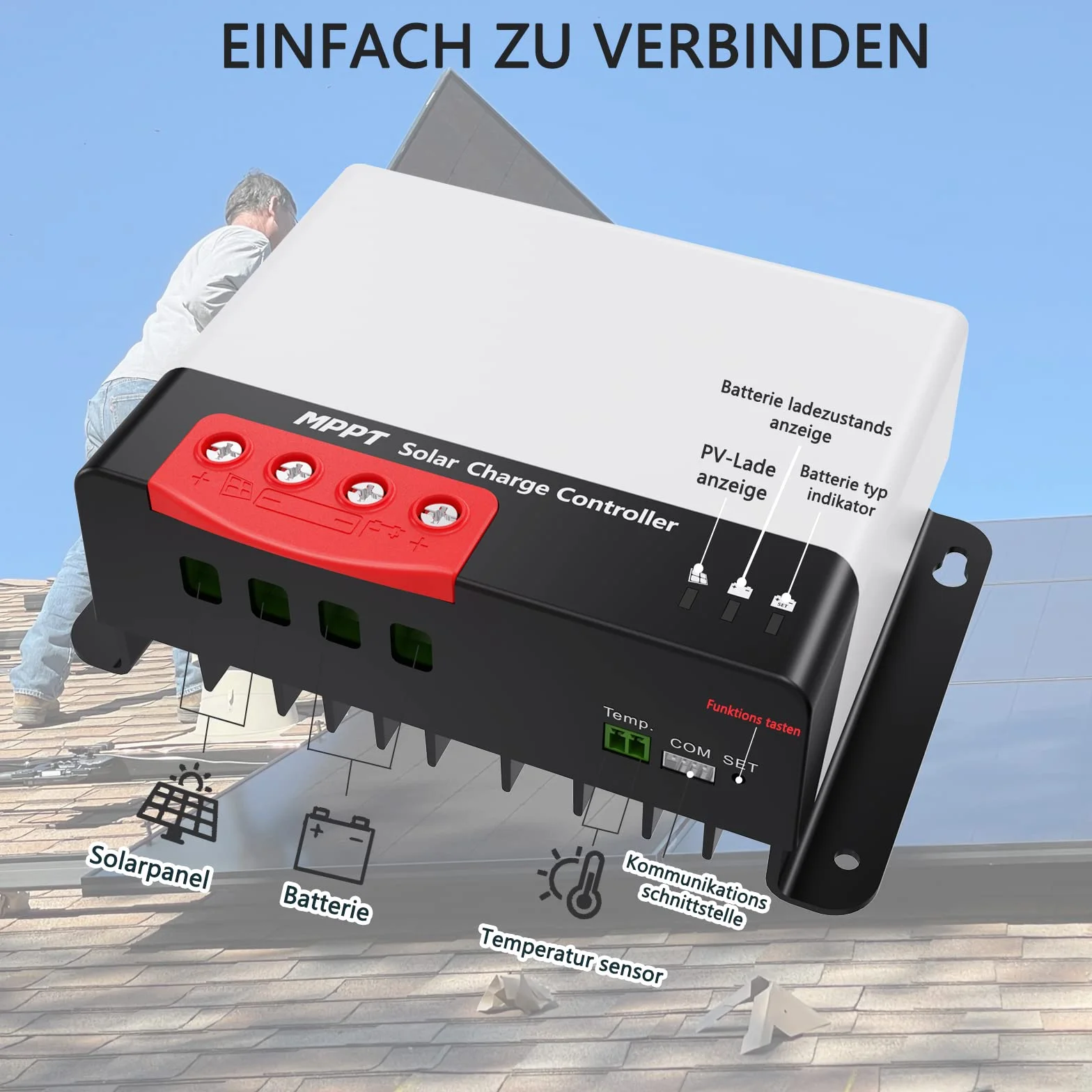 MPPT solarny regulator ładowania 30 A, wbudowany Bluetooth do mobilnej aplikacji, monitorowania i ustawiania, solarny regulator ładowania do AGM żelowy gęsto kwasowy, baterie litowe, do samochodów