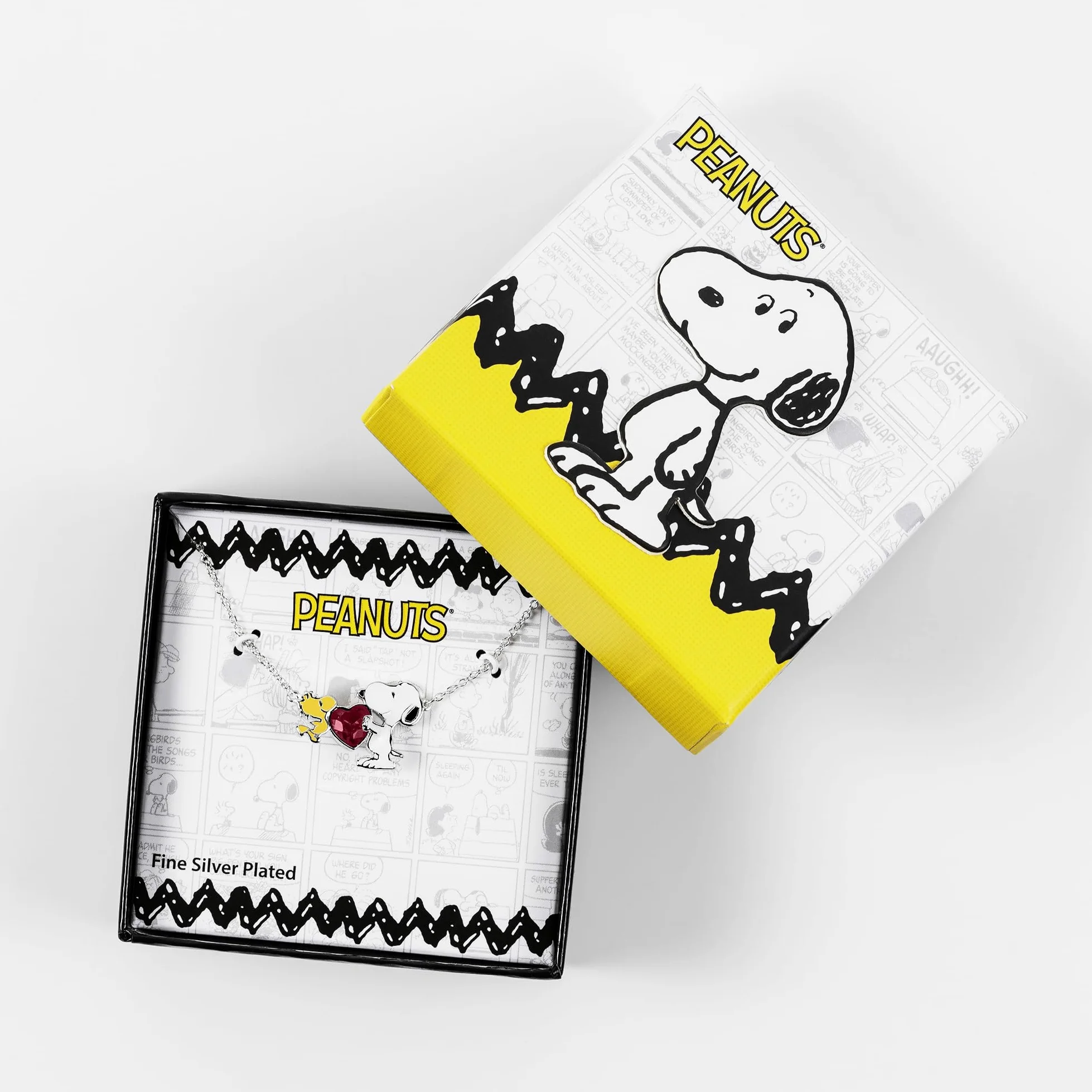 Peanuts Snoopy & Woodstock naszyjnik z zawieszką w kształcie serca NF00747SRPL-18.PH, Jeden rozmiar, Mosiądz, Bez kamieni szlachetnych