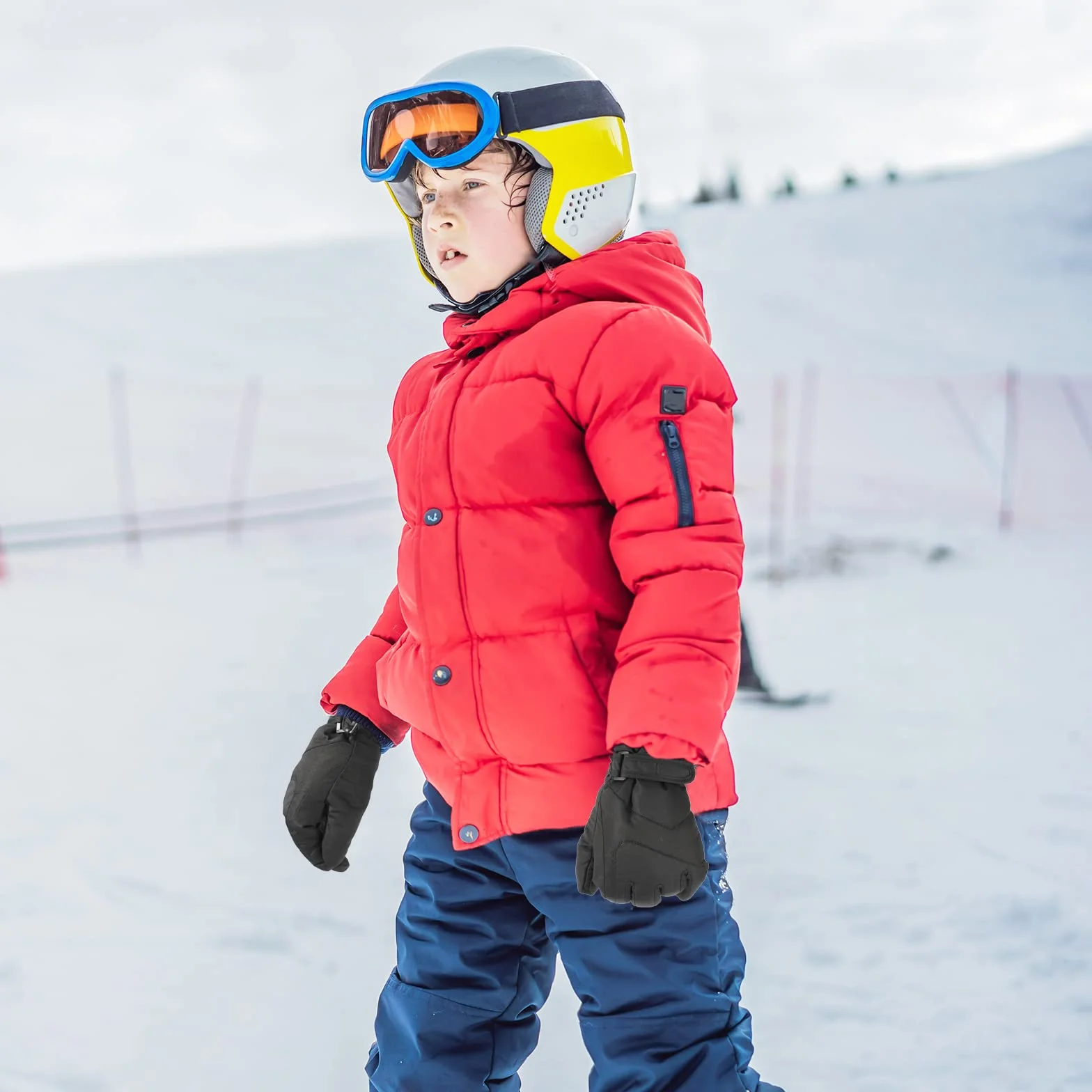 QKURT Rękawiczki narciarskie dla dzieci chłopców, zimowe wodoodporne rękawice polarowe ciepłe rękawiczki śniegowe rękawice snowboardowe izolowane termiczne rękawiczki na zimną pogodę