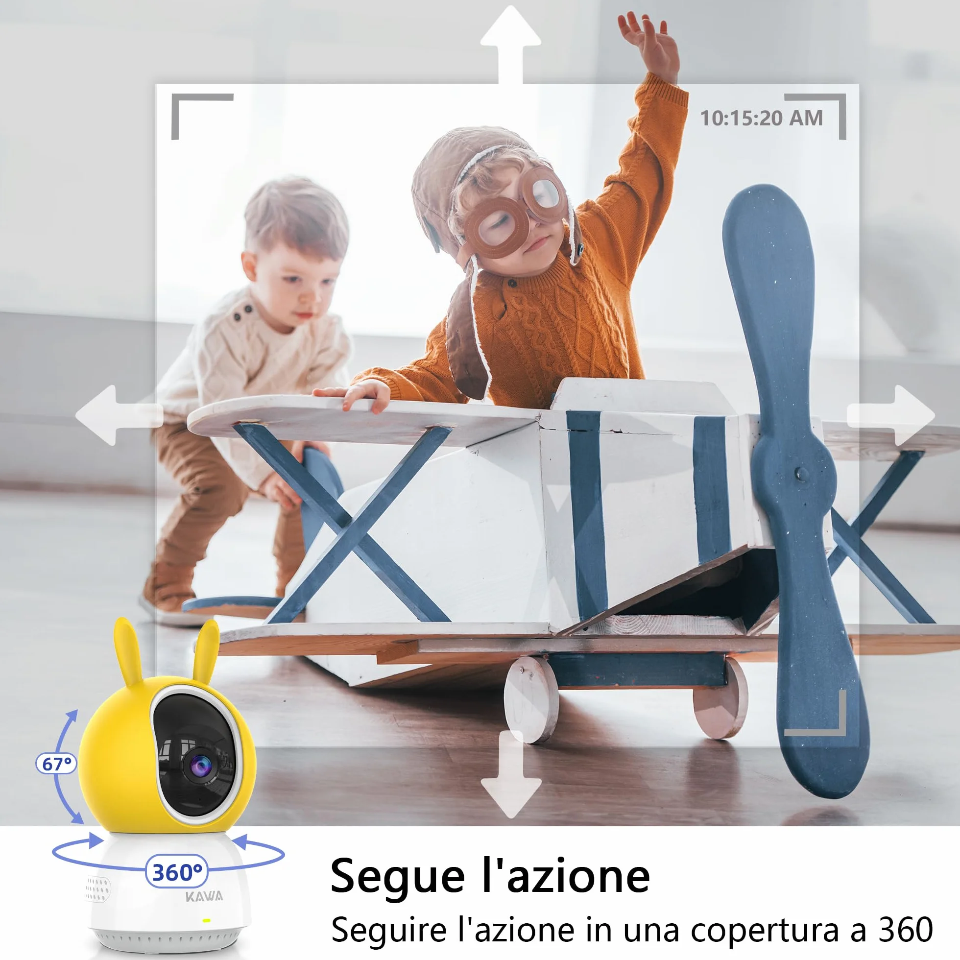 KAWA babyphone 2K WiFi 360°. Kamera IP do domu/zwierząt, audio 2-drogowe, nocniki, wykrywanie ruchu, chmura/karta TF, Alexa.