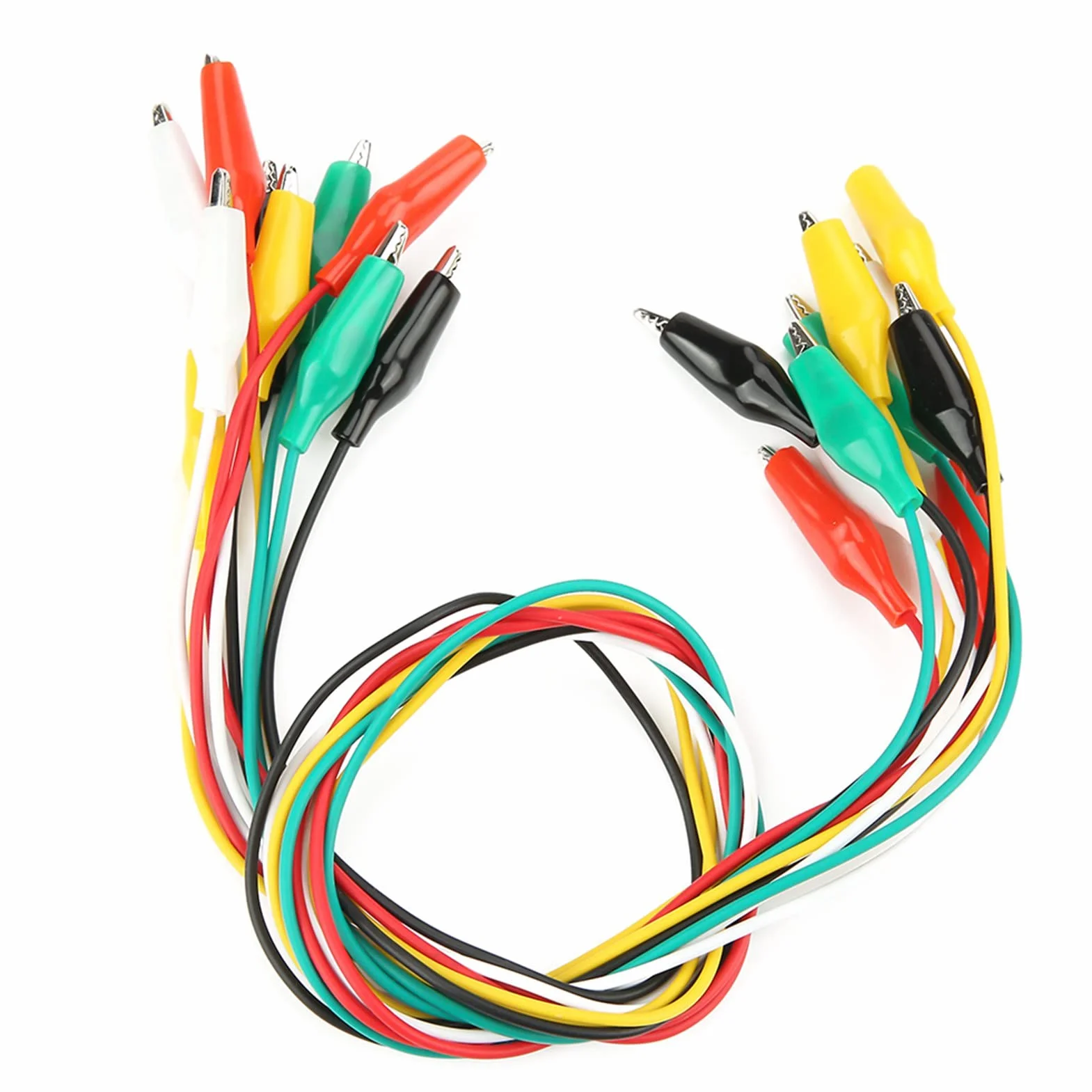 10 szt. podwójnie zakończonych szczypce krokodylkowe 50 cm sznurki testowe kabel klips do testowania średnica drutu 2,5 mm czerwony czarny biały żółty zielony
