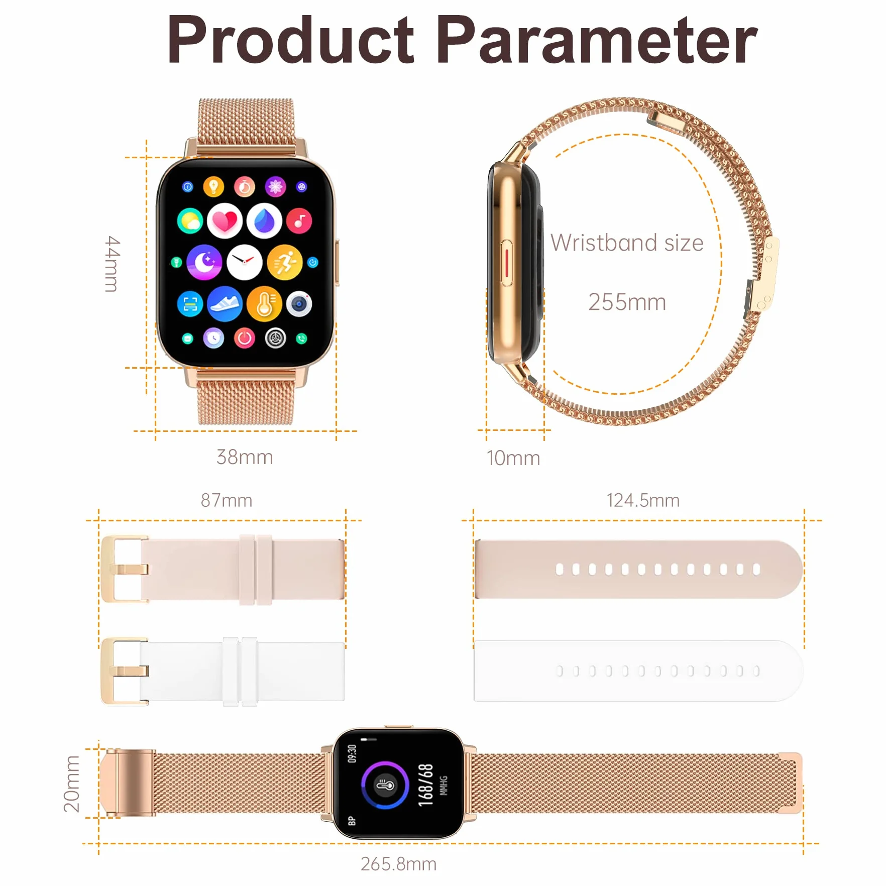 Smartwatch Damski z Pomiar Tętna, SpO2, Krokomierz, 8 Trybów Sportowych, Android iOS