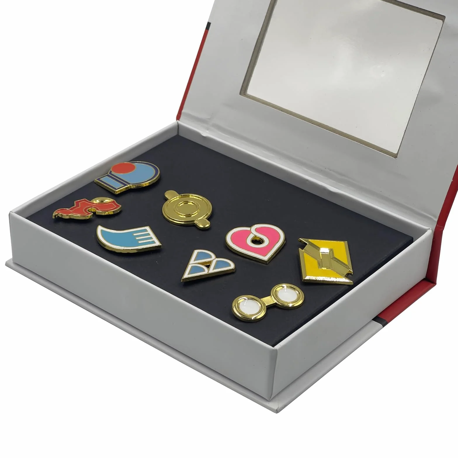 YUANstore Dotyczy Pocket Monster Generation 1-6 Gym Badge Collection Box, kolekcja gier zestaw 8 szt., prezent dla chłopców i dziewcząt