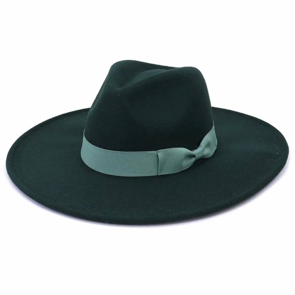 Fengyan damska elegancka filcowa czapka fedora duży szeroki daszek