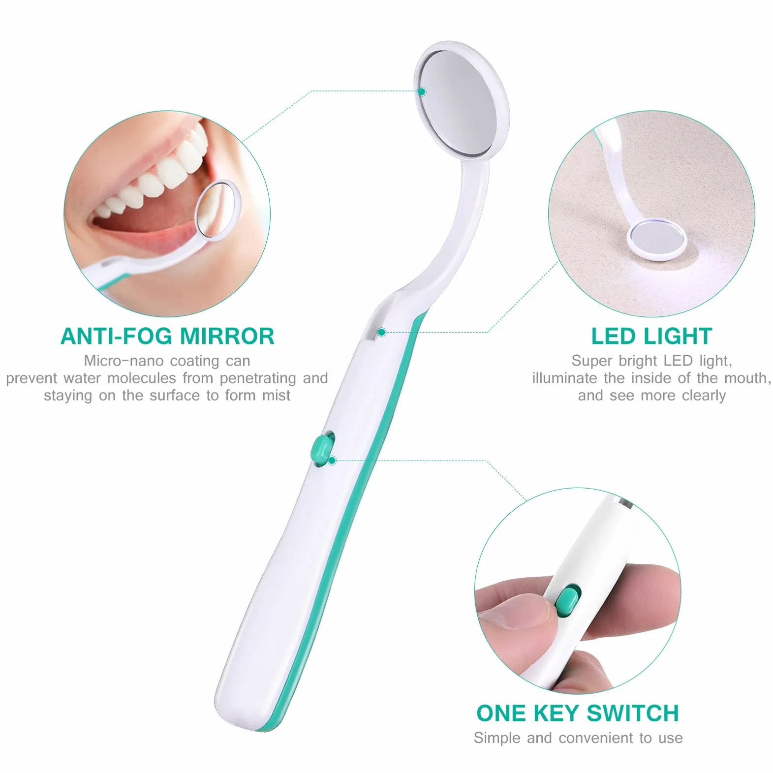 Lustro dentystyczne ze światłem LED Przeciwmgielne Zakrzywione Kąt Dentysta Narzędzie do Domu