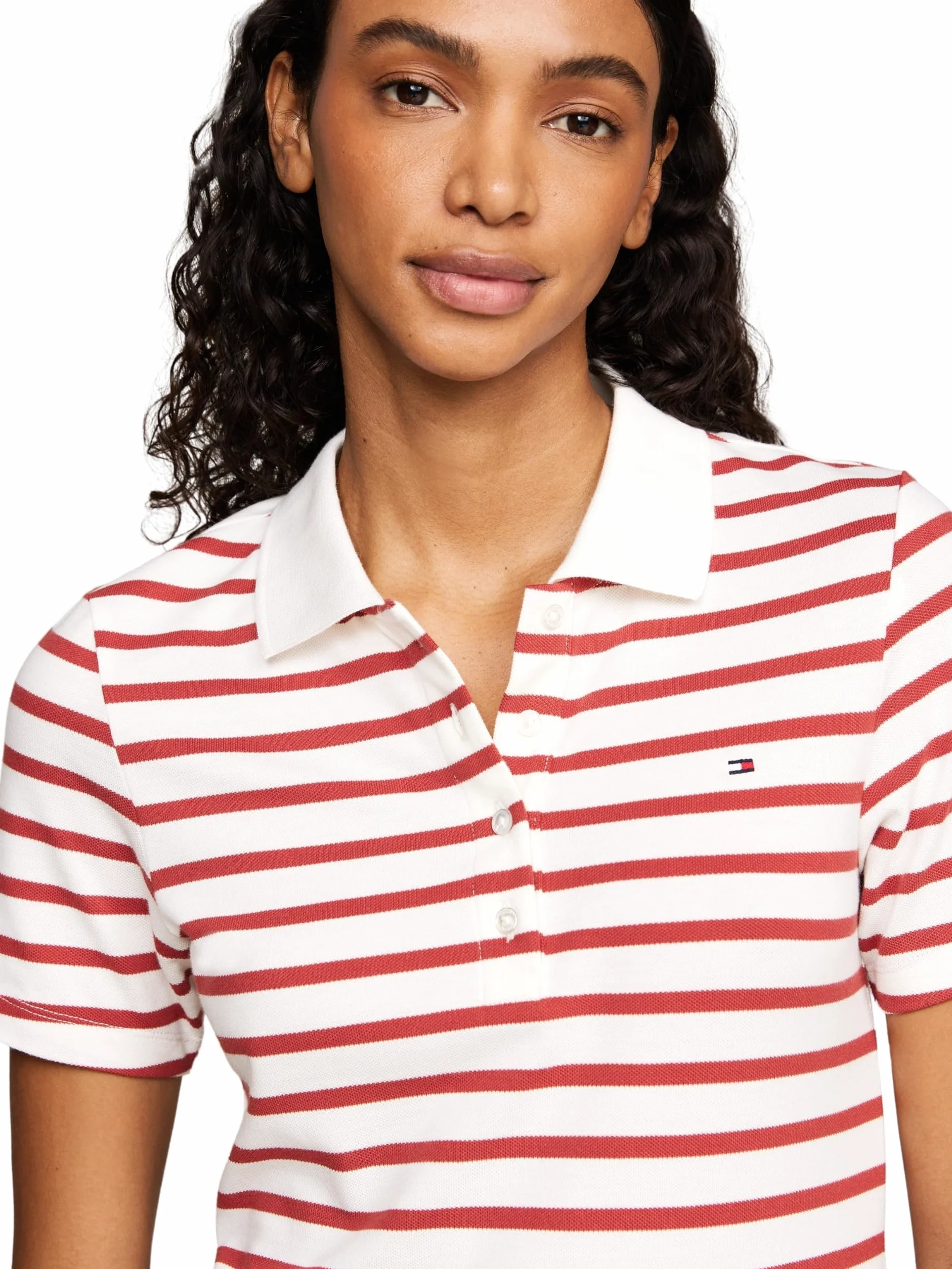 Tommy Hilfiger Polo damskie S/S, Breton Stp/Ecru/Terra Red, XS