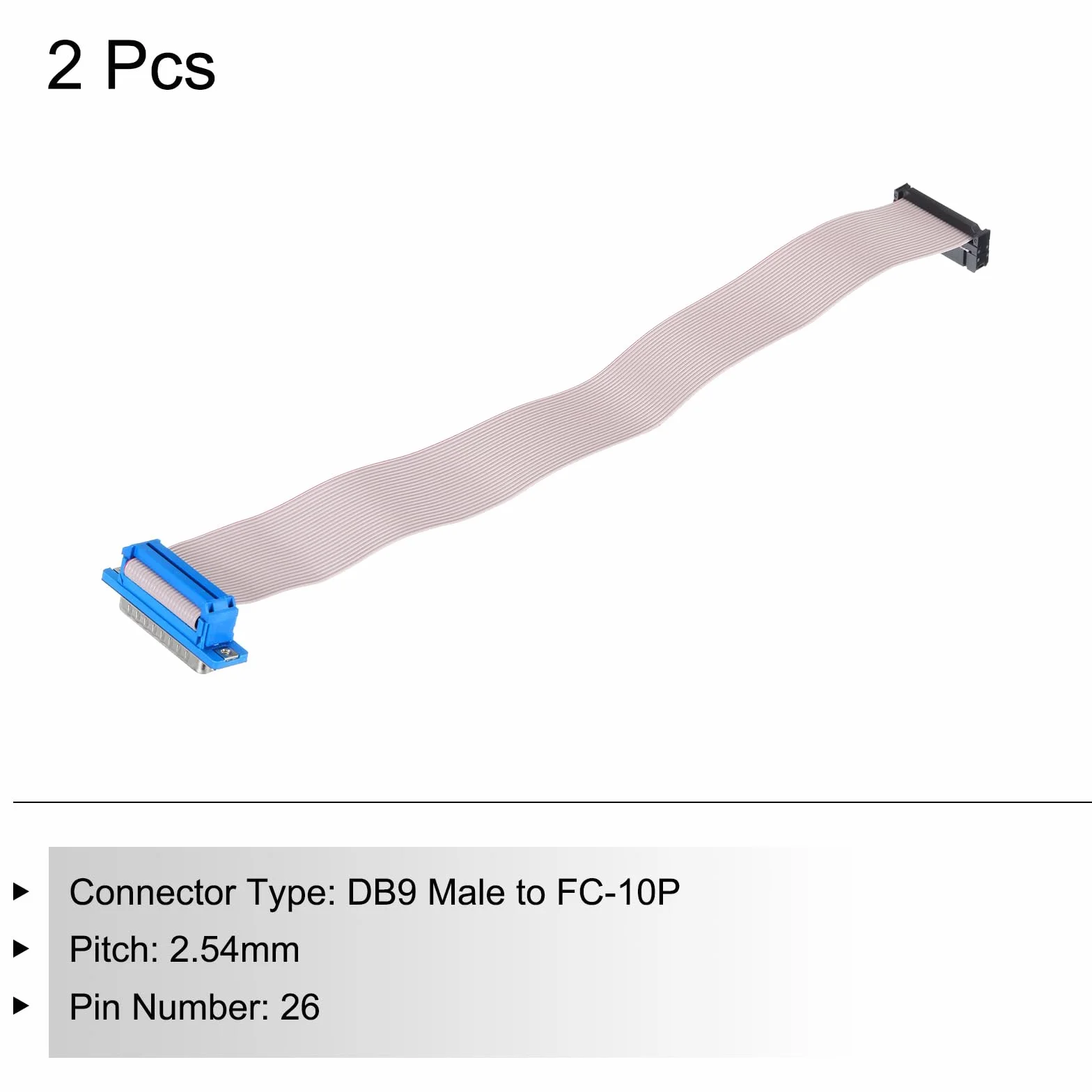 QUARKZMAN 2 sztuki 26-biegunowy kabel płaski szary DB25 wtyczka na FC-26P 2,54 mm wymiar rastra 30 cm długość DB kabel szeregowy do komputera, wyświetlacz LED, DVD z 4 śrubami