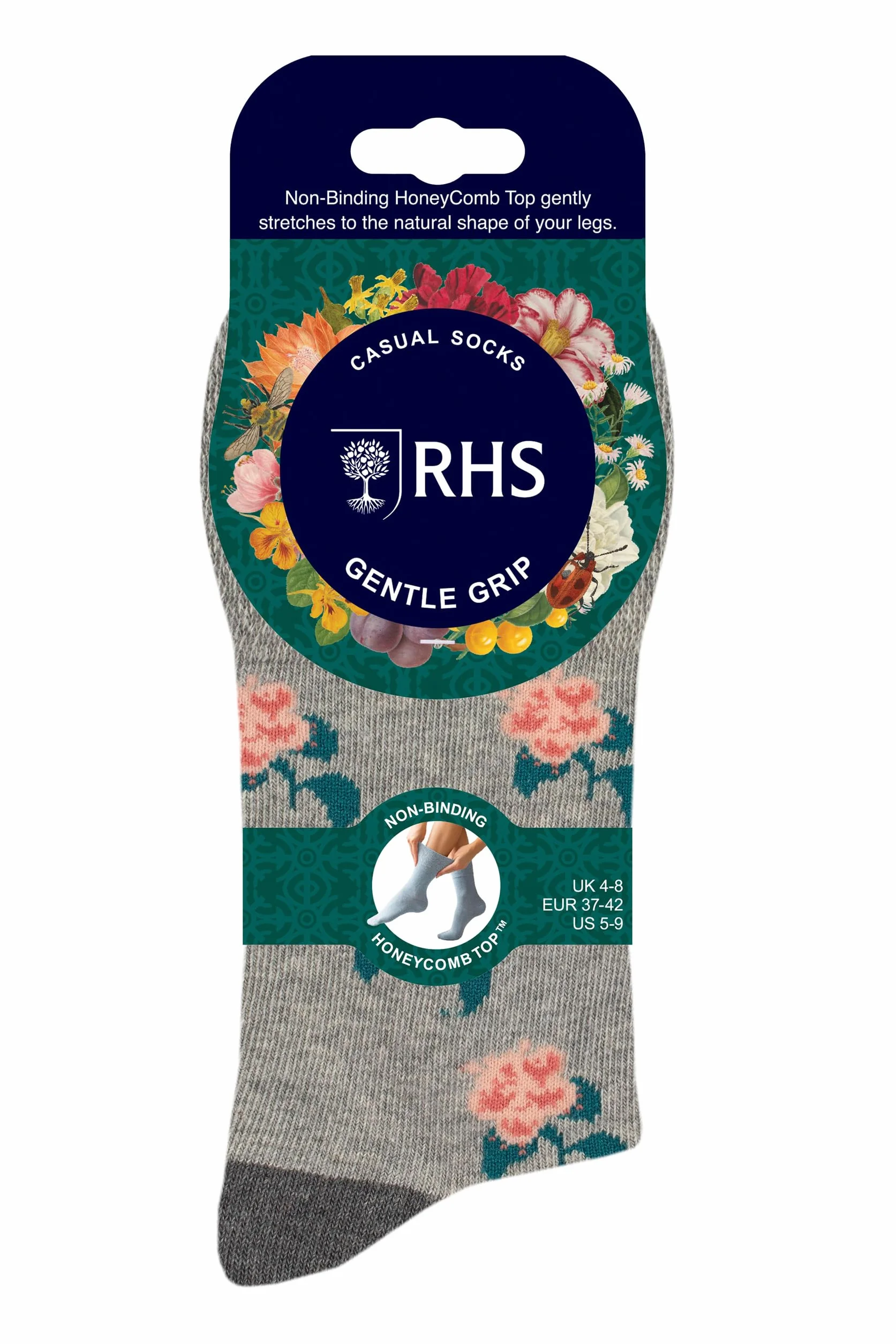 SockShop RHS Królewskie Towarzystwo Ogrodnicze Damskie Skarpetki - RHS x Delikatny Wzór Uchwytu, Bawełniane Skarpety, Prezent dla ogrodników, Rozmiar 37-42 3 pary
